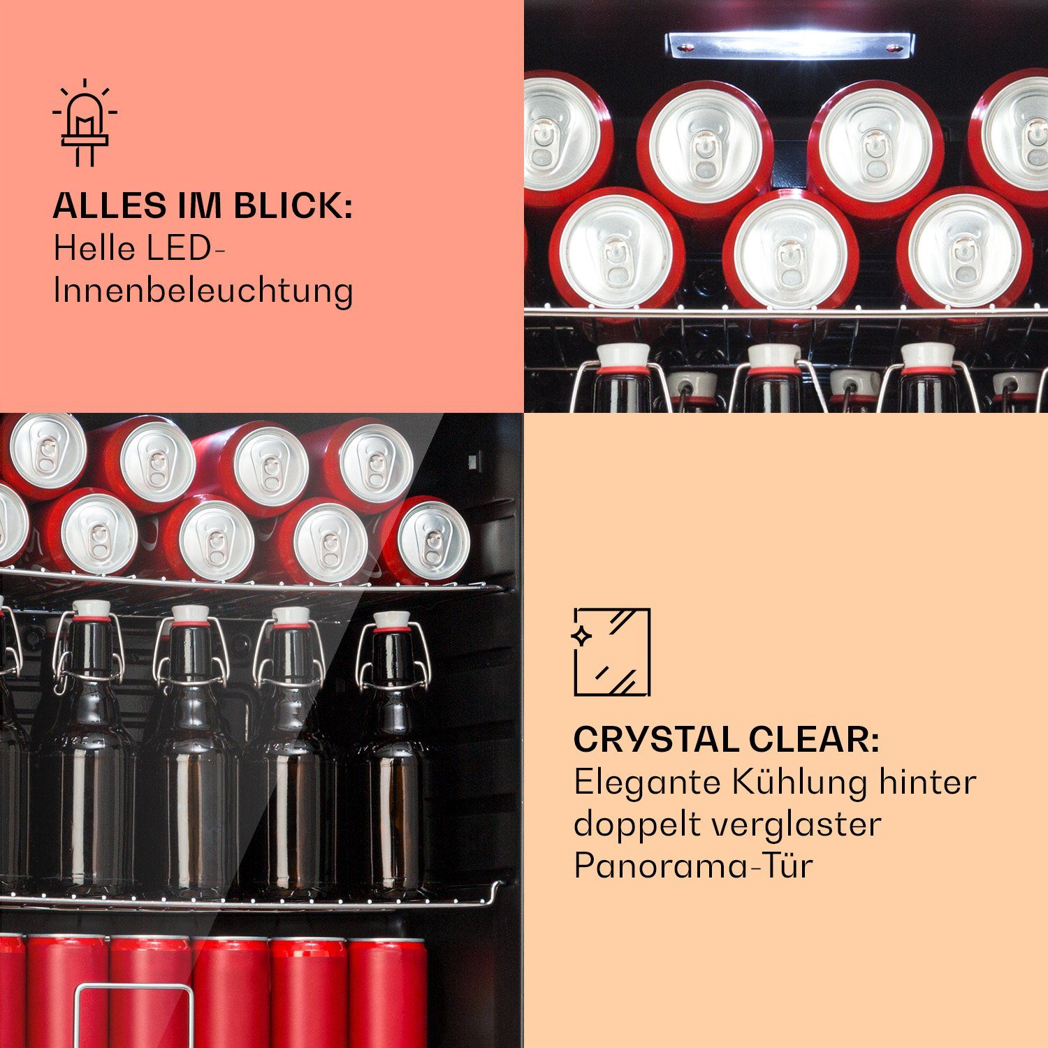 Klarstein Getränkekühlschrank HEA-Beersafe-XL-copp 10041891, 63 cm hoch, 47 cm breit, Bierkühlschrank Getränkekühlschrank Flaschenkühlschrank mit Glastür