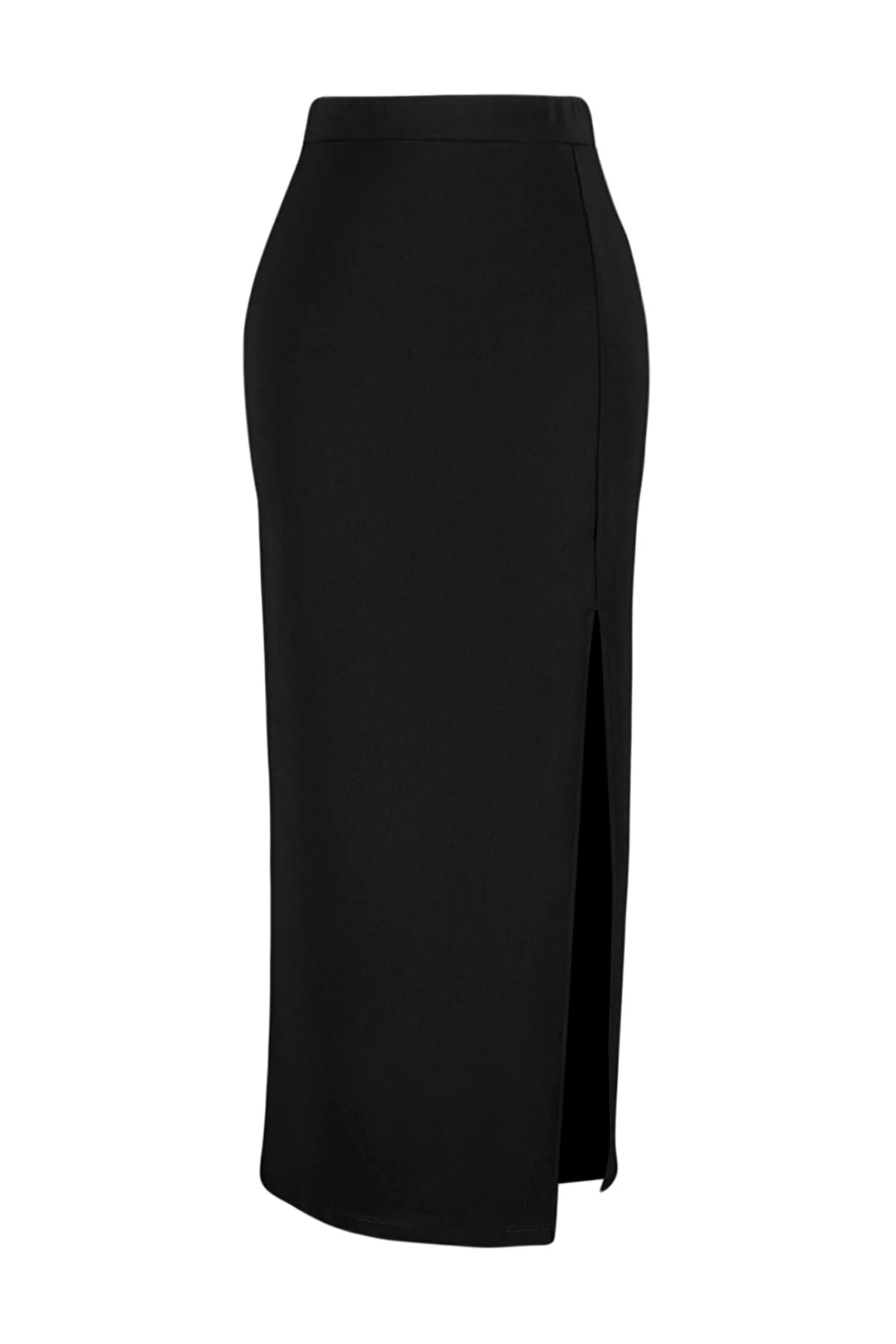Trendyol Collection  Schwarzer eleganter Maxirock aus Crêpe mit Schlitz und hoher Taille aus Stretch-Strick TWOSS23ET00351