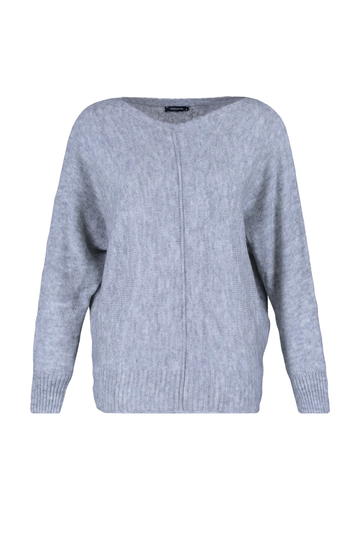 Trendyol Collection  Grauer gerippter Oversize-Strickpullover aus Wolle TWOAW23KZ01614