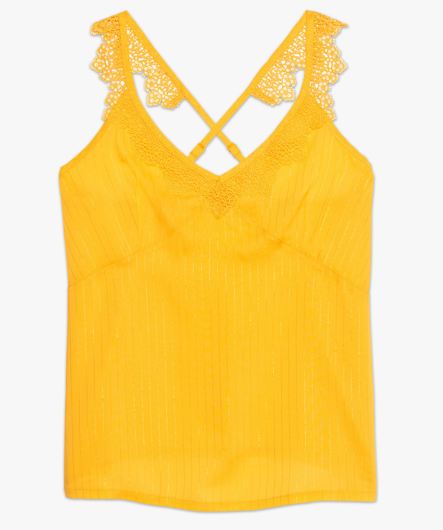 Débardeur femme à bretelles et dentelle jaune | GEMO