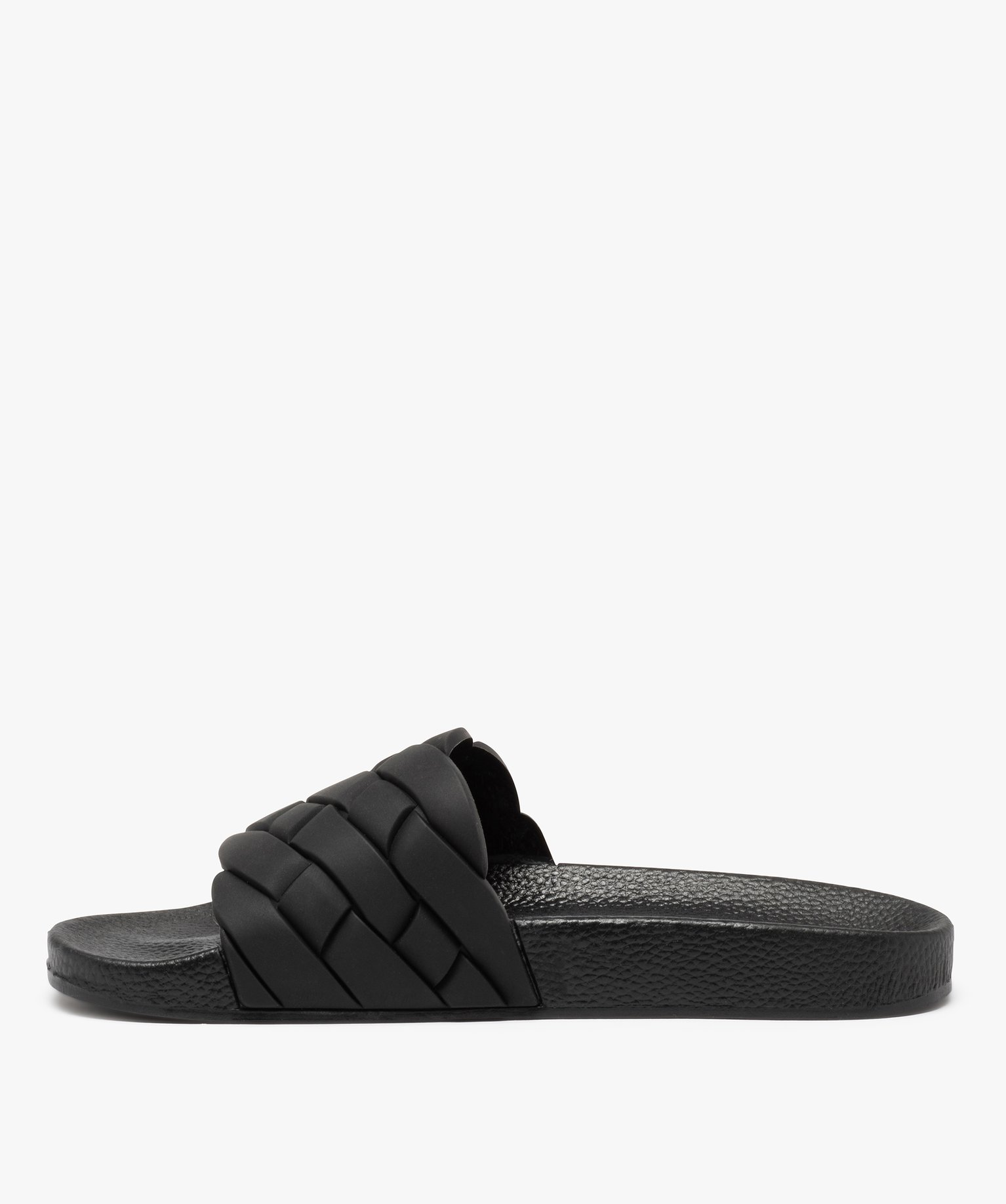 Mules de piscine femme unies à bandeau tressé noir | GEMO