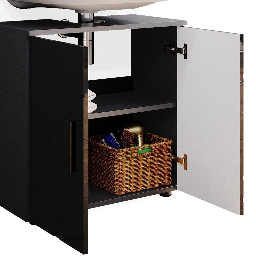 Vicco Badezimmer-Set Badmöbel Badezimmermöbel Irma Anthrazit Hochglanz Set 1, (3-St., 3-er Set)