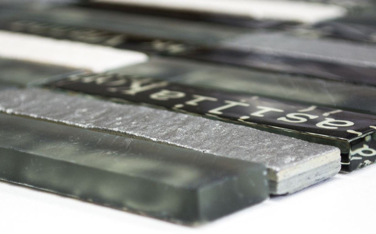 Mosani Mosaikfliesen Glasmosaik Naturstein Mosaik schwarz matt / 10 Matten