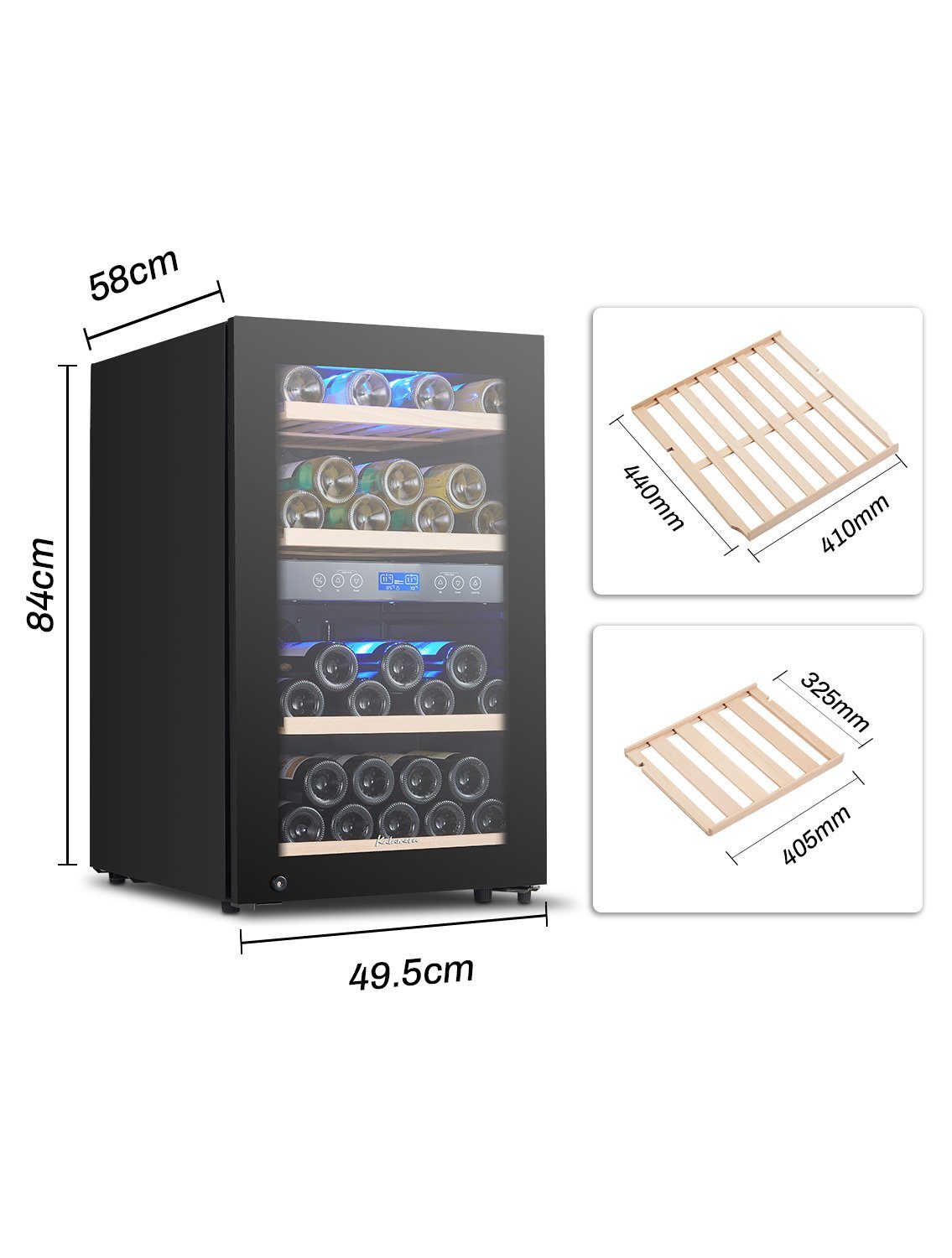 kalamera Weinkühlschrank KRC-120BFG, für 45 Standardflaschen á 0,75l,2 Zonen