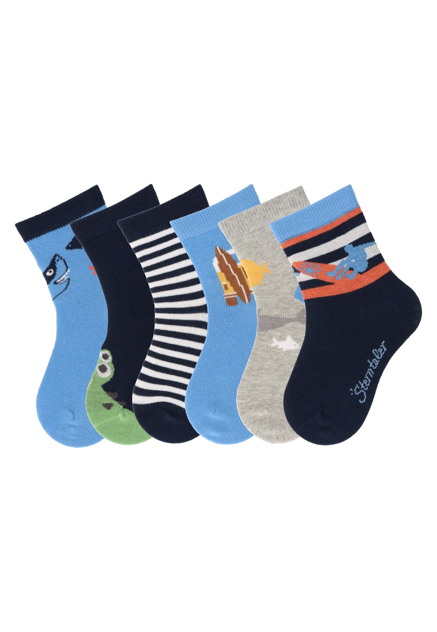 Socken im 6er Pack mit Motiv Fische in blau