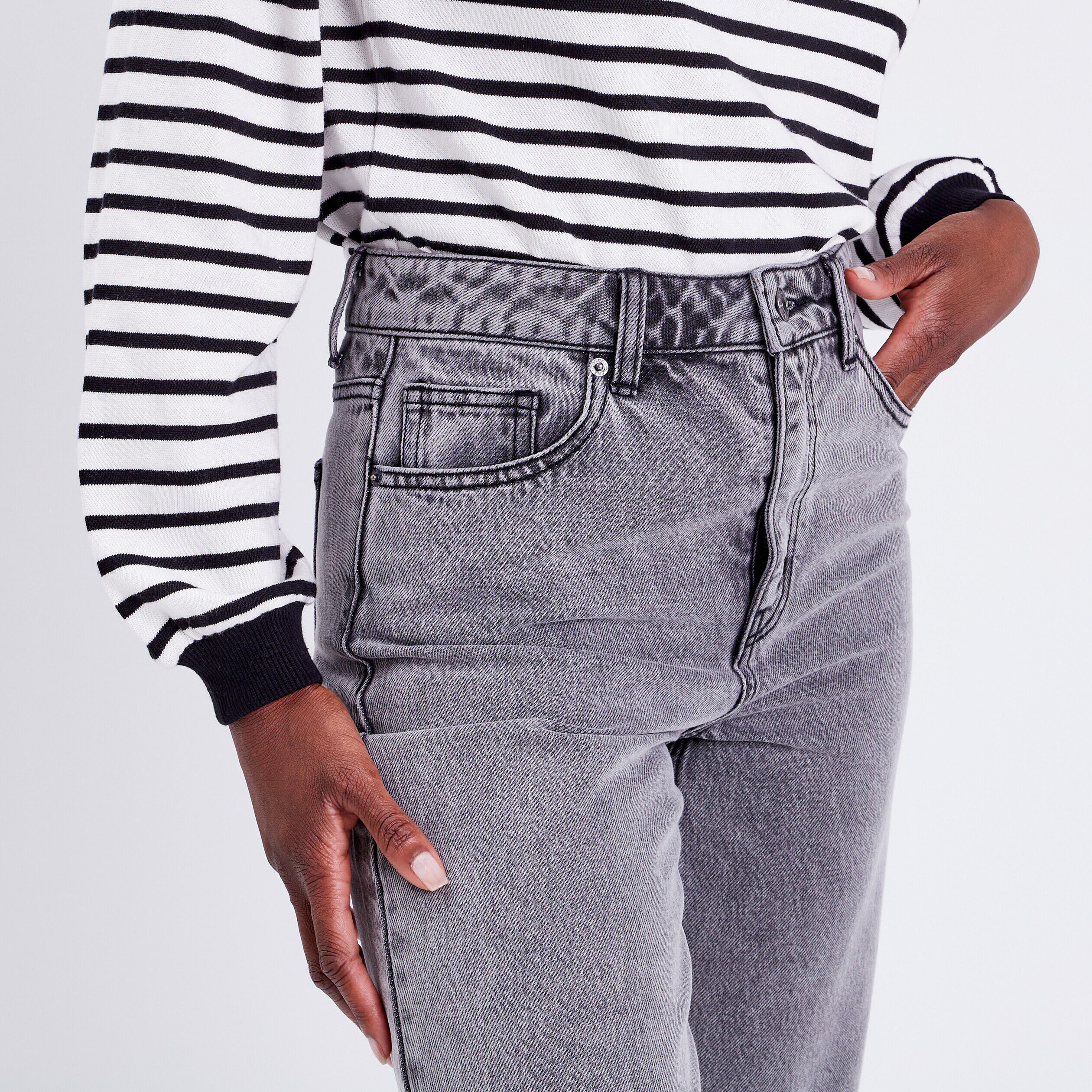 Jeans regular taille haute denim gris femme | Cache Cache