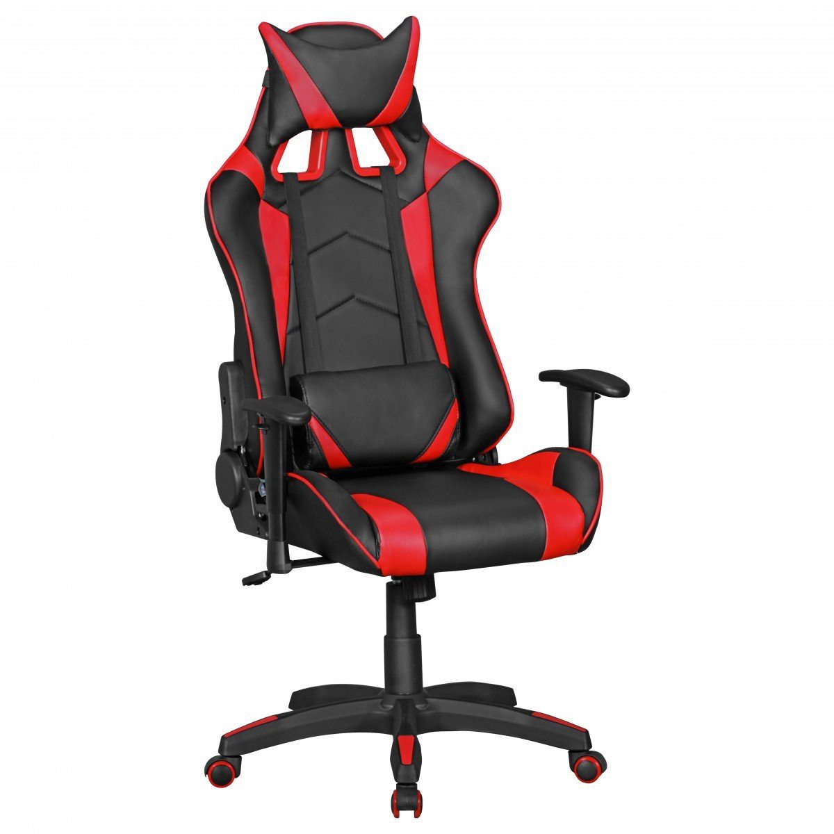 FINEBUY Gaming Chair SuVa6259_1 (Kunstleder Schwarz / Rot Schreibtischstuhl Drehbar), Bürostuhl Chefsessel Racing, Drehstuhl Sport Optik