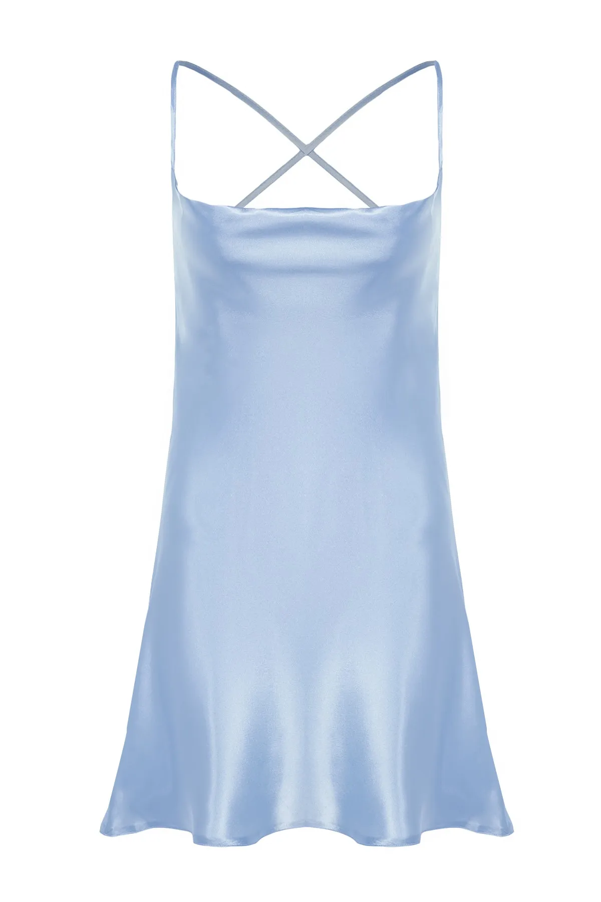 Trendyol Collection  Blaues Nachthemd aus gewebtem Satin mit Seilträgern und Detail auf der Rückseite THMSS23GC00008