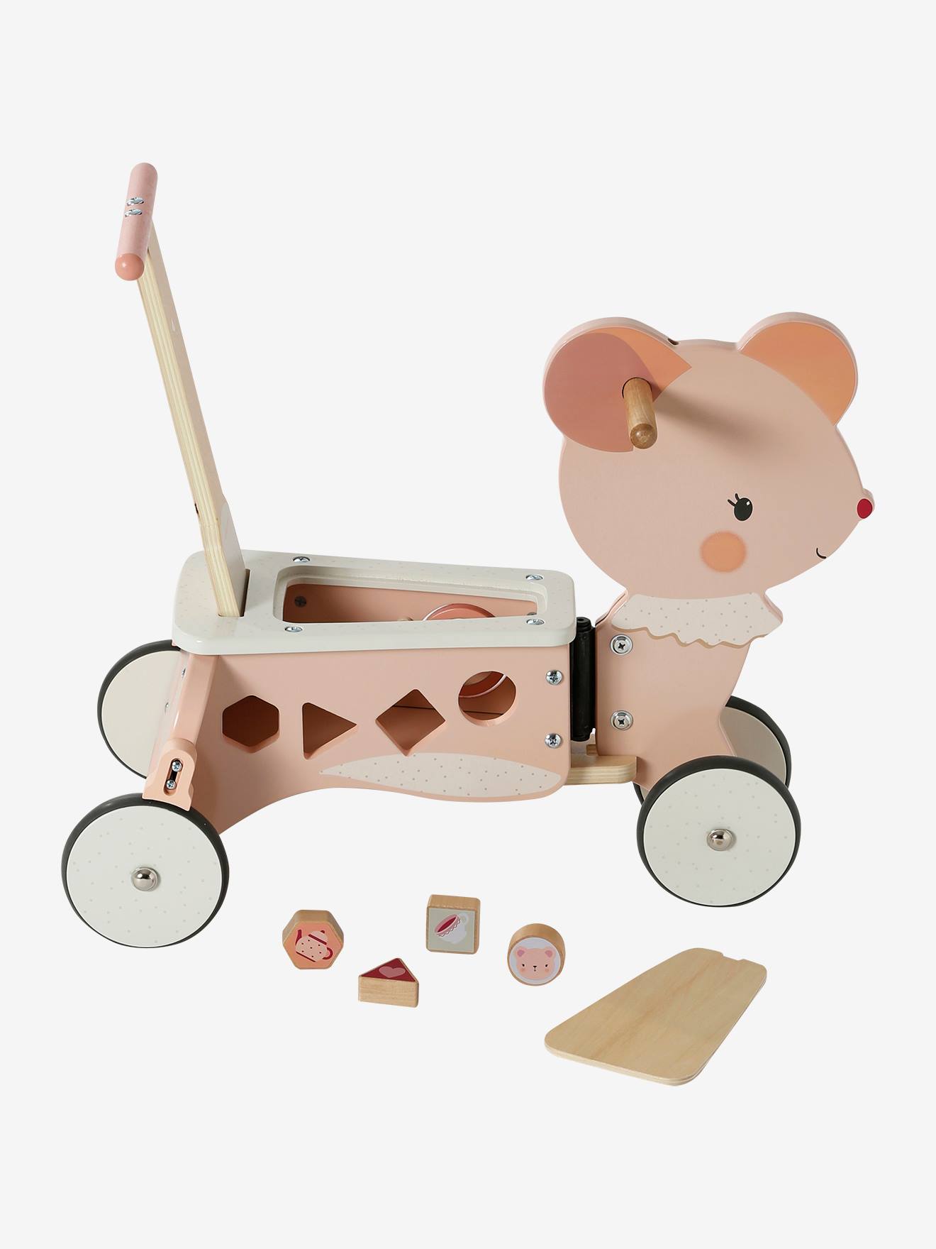 Vertbaudet Baby 2-in-1-Rutschfahrzeug/Lauflernwagen, Holz FSC - rosa