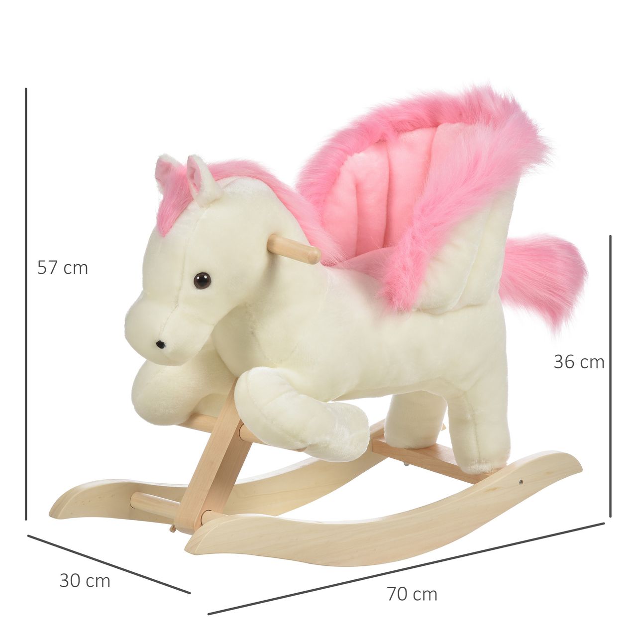 HOMCOM Kinder Schaukelpferd Baby Schaukeltier Pferd mit Tiergeräusche Spielzeug Haltegriffe für 18-36 Monate Plüsch Weiß Rosa 70 x 28 x 57 cm