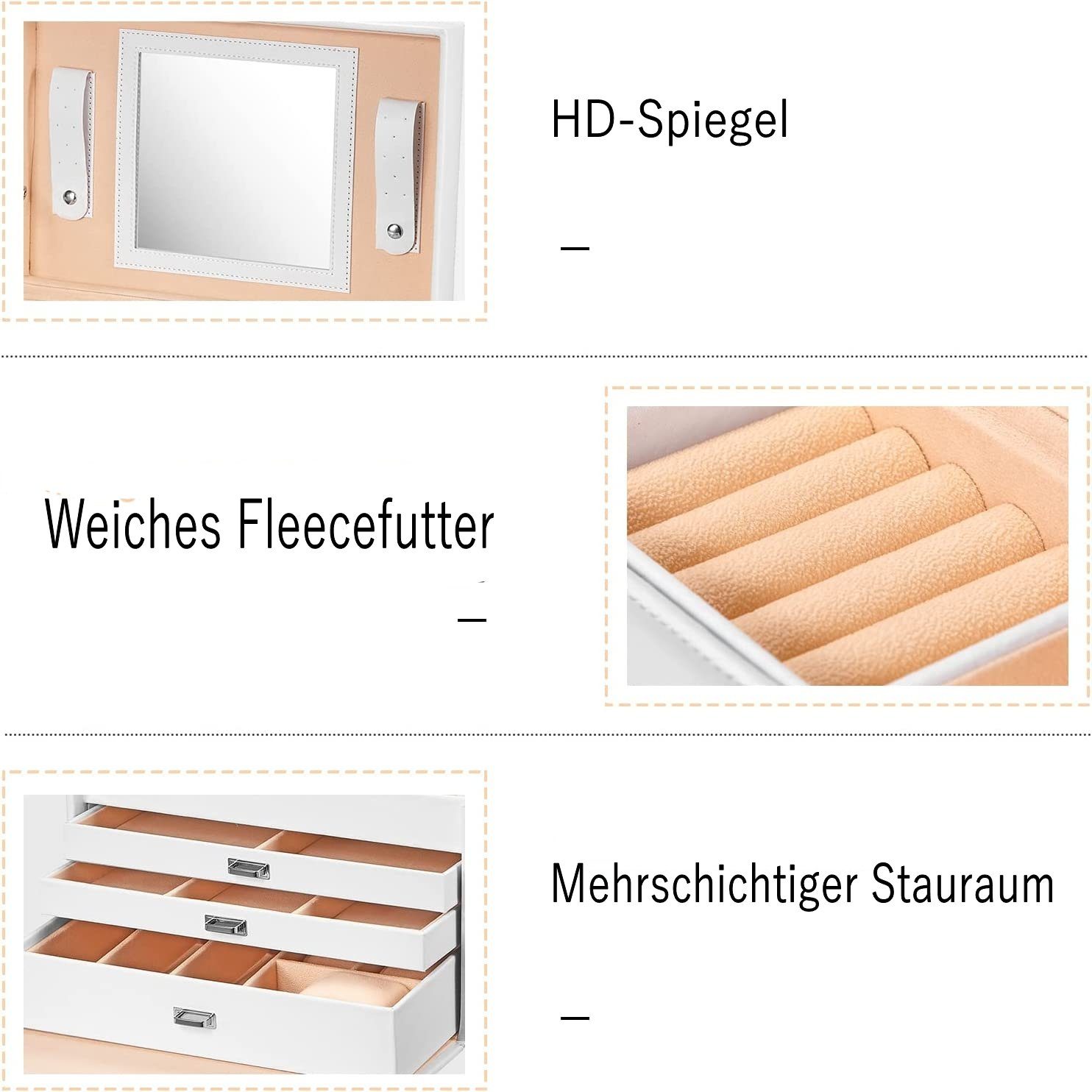 TLGREEN Schmuckkasten Schmuckkästchen Abschließbarer, Schmuckschatulle mit Spiegel, PU-Leder + Faserplatte + Samt, Schloss und Schlüssel, Ledergriff