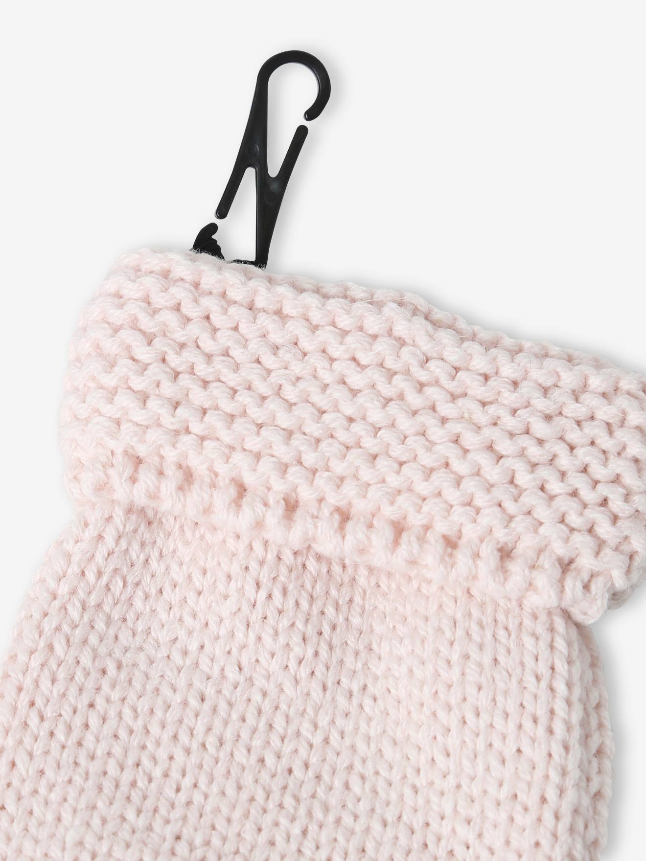 Ensemble bébé fille bonnet + snood + moufles rose pâle