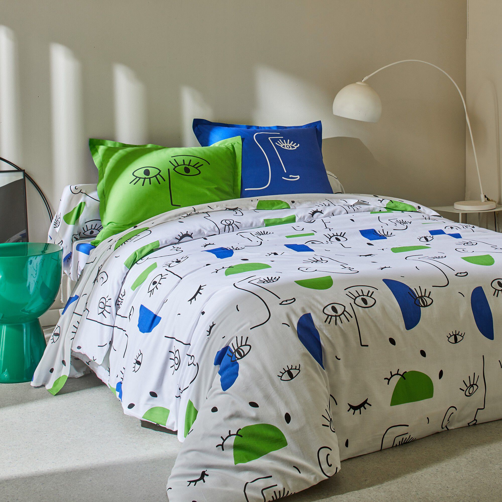Linge de lit Vitaly coton à motifs visages