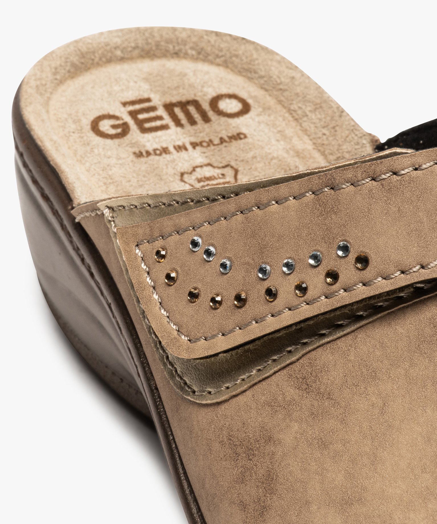 Sabots femme confort dessus ajustable orné de strass taupe | GEMO