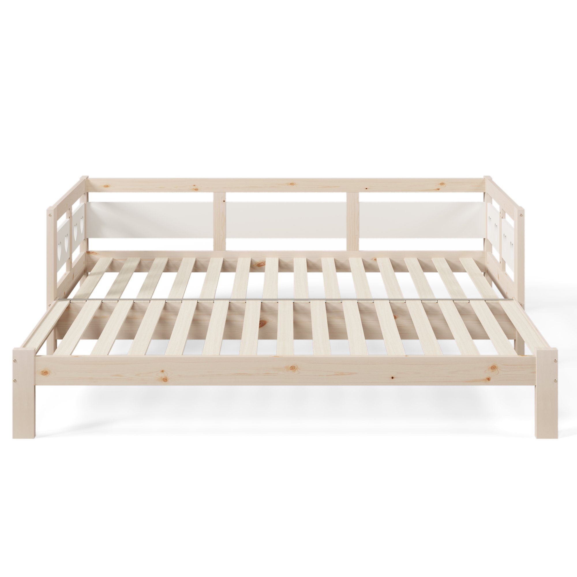 DEEP POWER Holzbett 90x190cm Holzbett Einzelbett Doppelbett mit Ausziehbett Natürlich