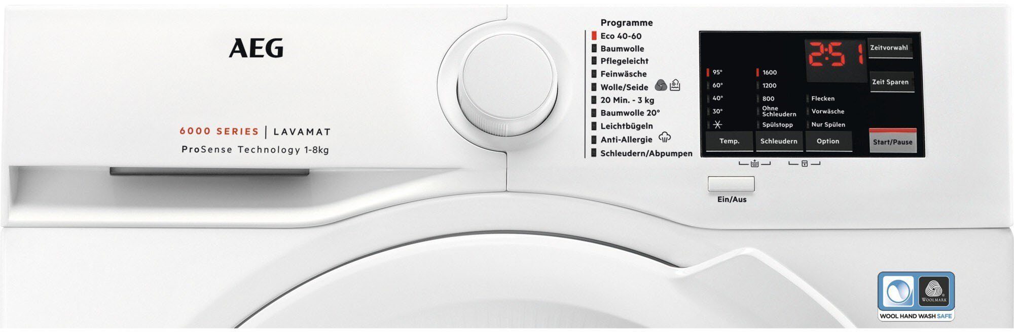 AEG Waschmaschine L6FBA51680, 8 kg, 1600 U/min, Hygiene-/ Anti-Allergie Programm mit Dampf