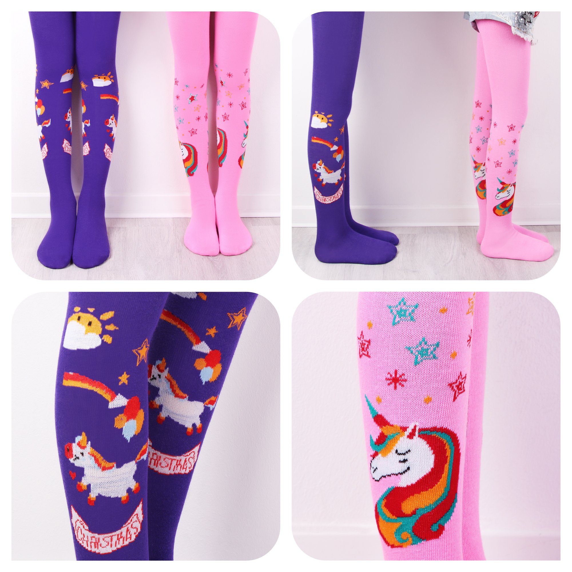 L&K-II Strickstrumpfhose 2712 (6er-Pack) mit Einhorn-Motiven aus Baumwolle