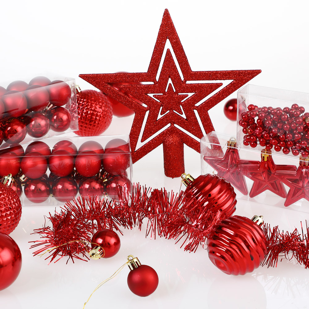 DEUBA Weihnachtsbaumkugeln Christbaumschmuck Kugeln 66 tlg 3-6cm rot