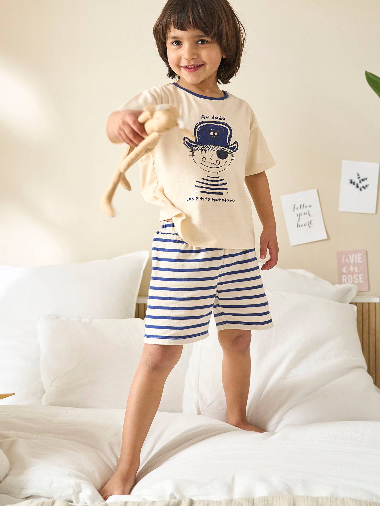 Pyjashort garçon capsule nuit famille marin écru