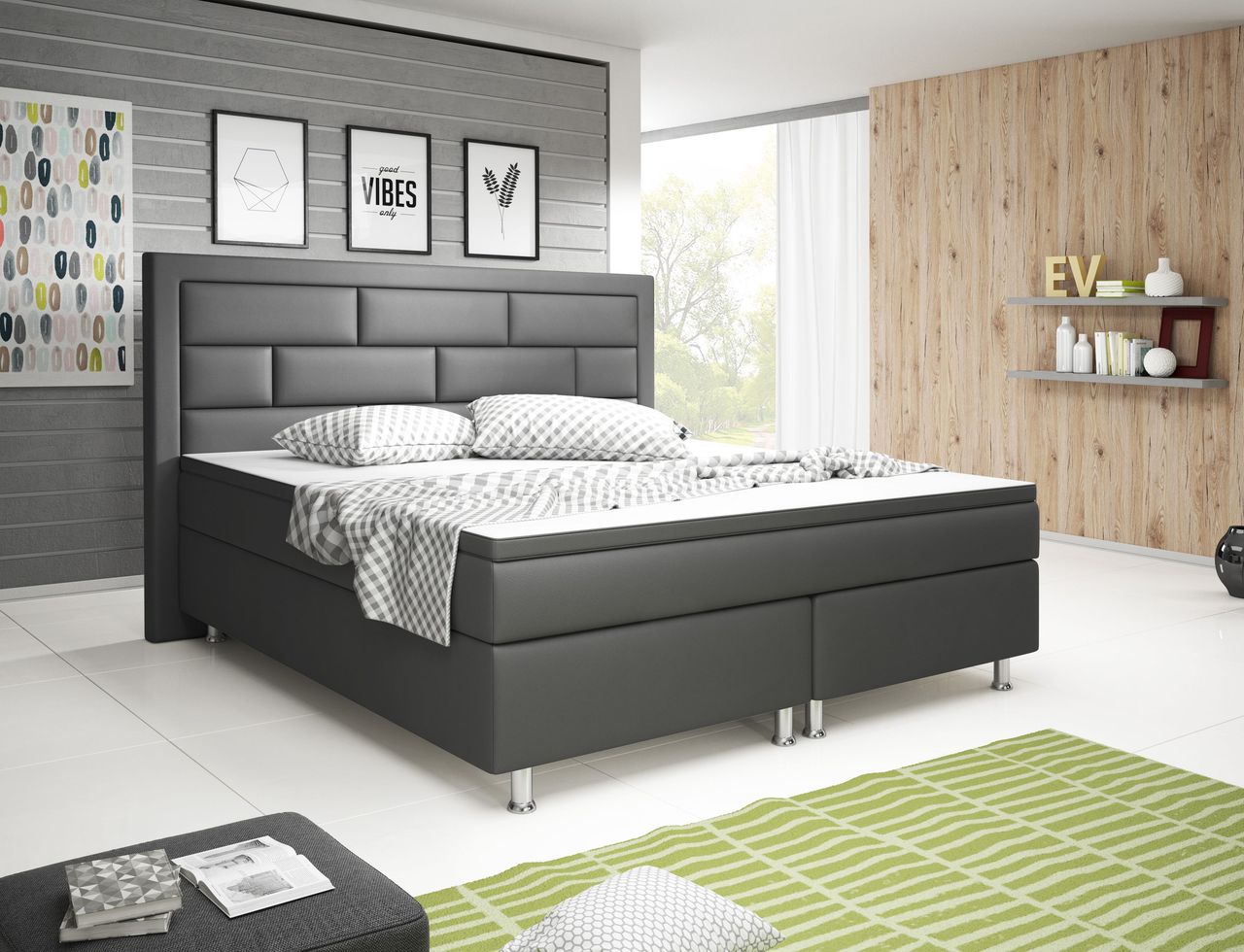 IHG Boxspringbett Nizza 180x200 cm Kunstleder Anthrazit