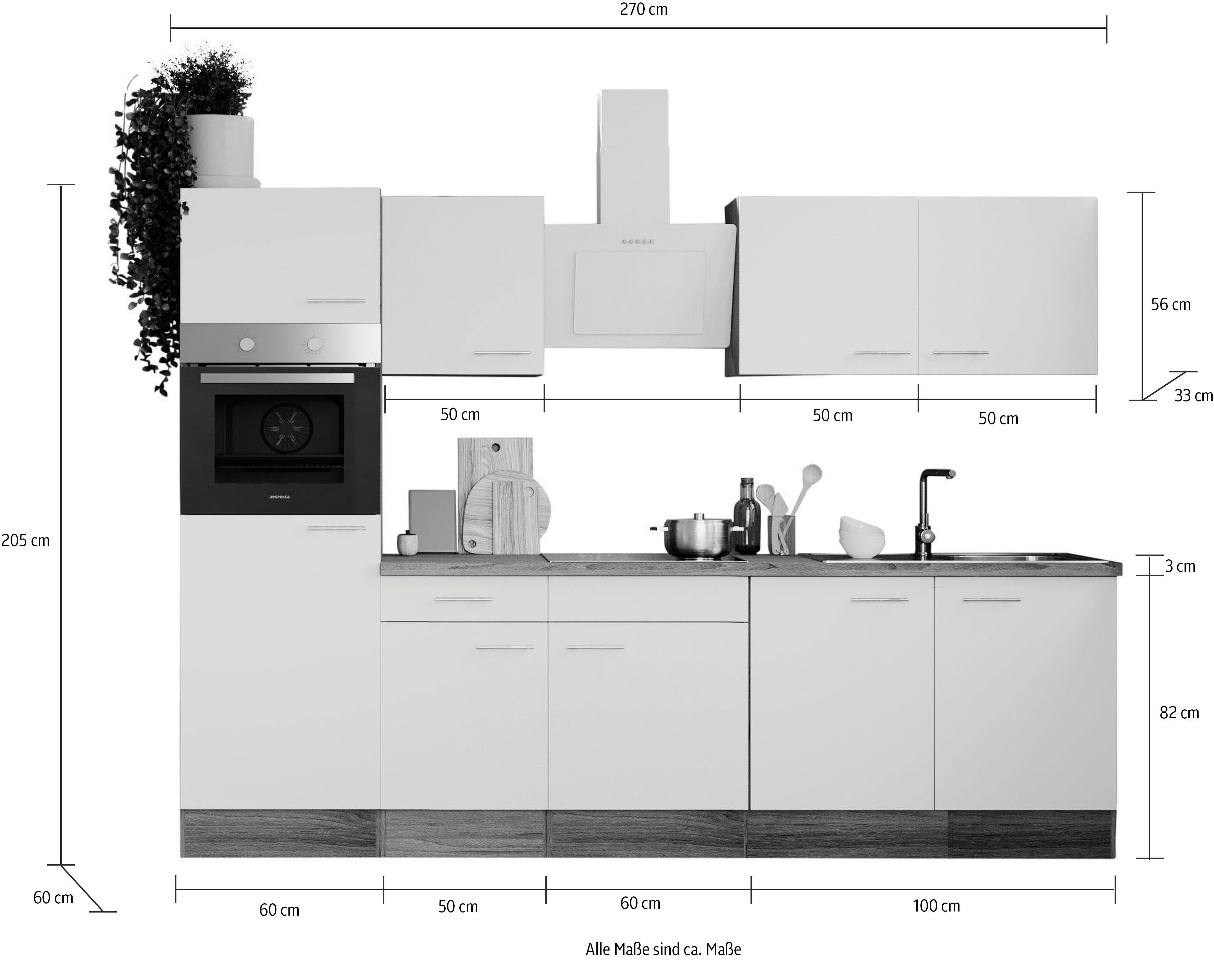 RESPEKTA Küche Oliver, Breite 270 cm, wechselseitig aufbaubar