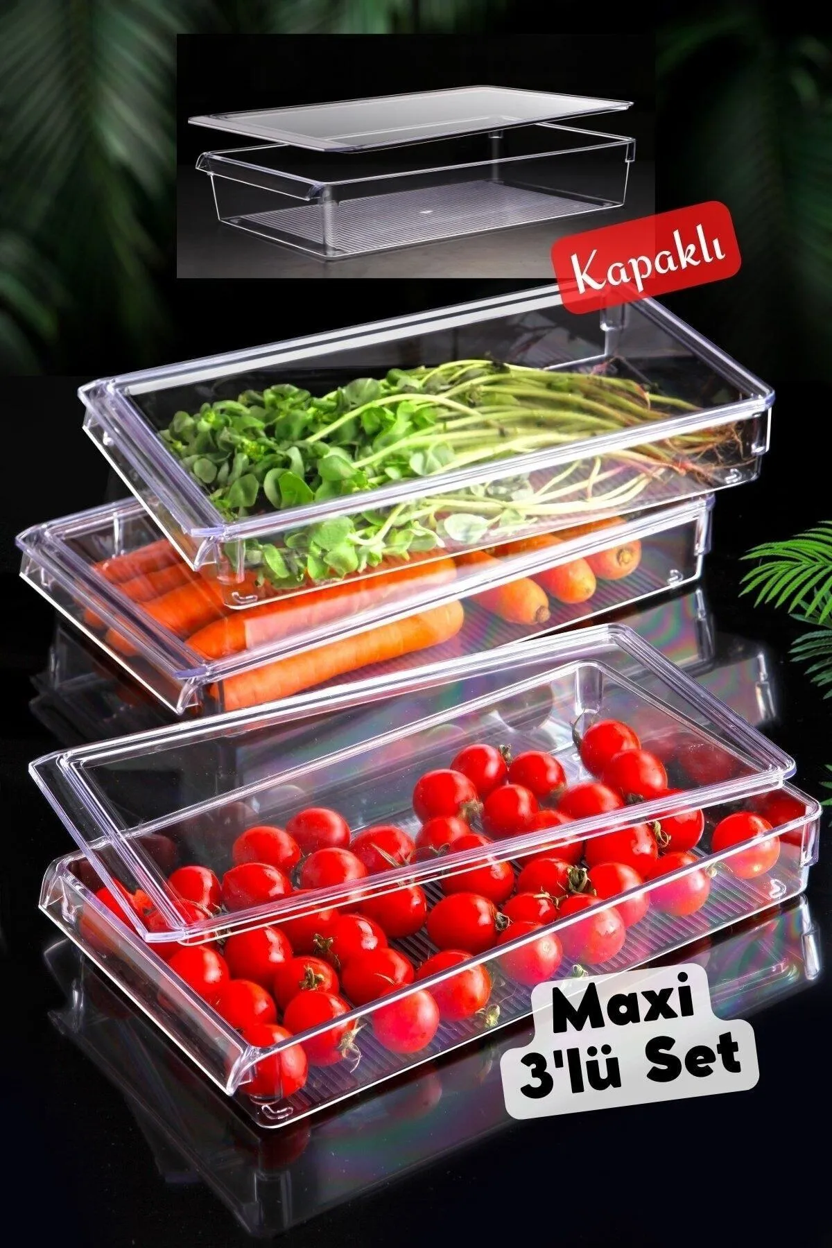 Nandy Home  Maxi New Clear Kühlschrank- und Schrank-Organizer mit Deckel, 3-teilig