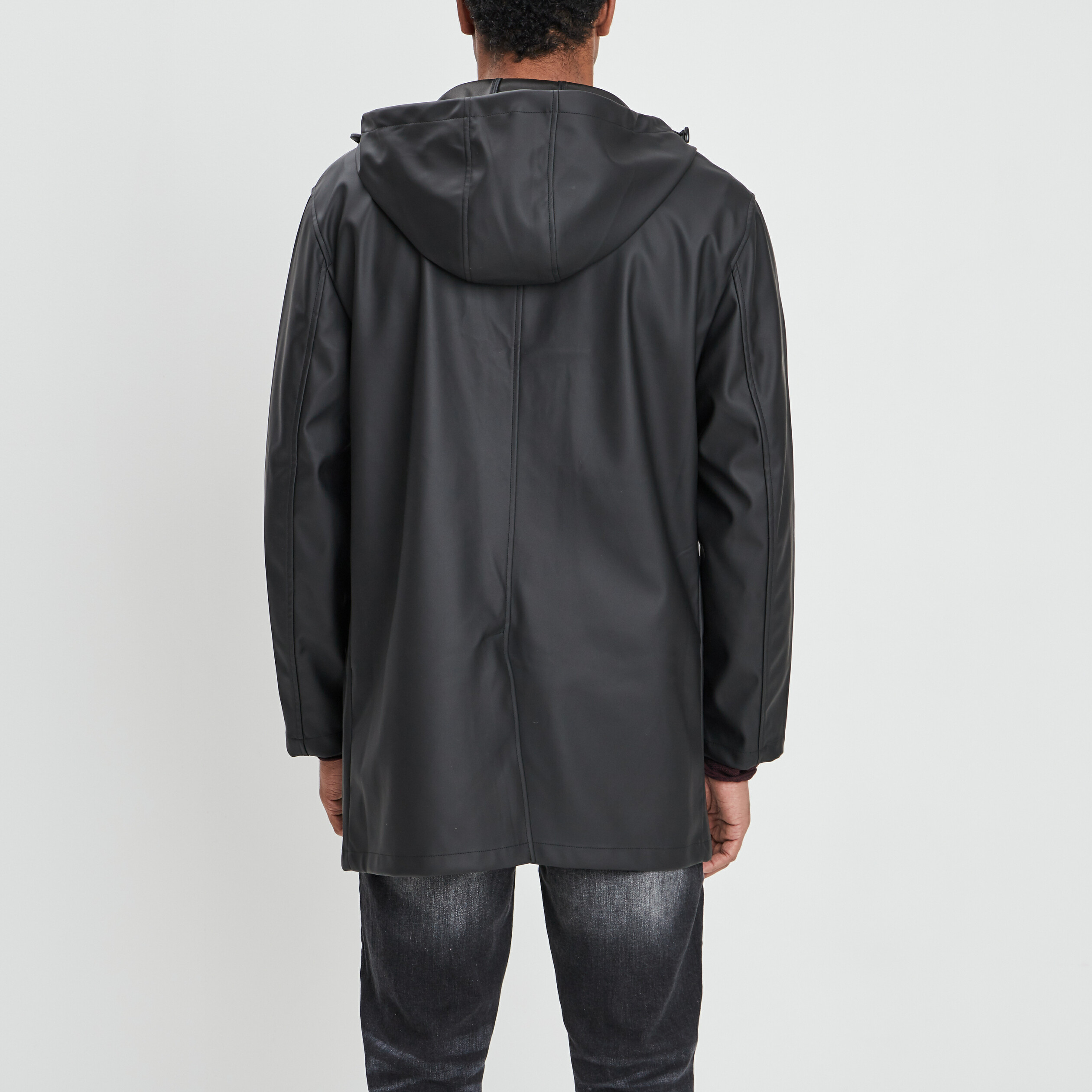 Coupe vent long droit à capuche noir homme | La Halle
