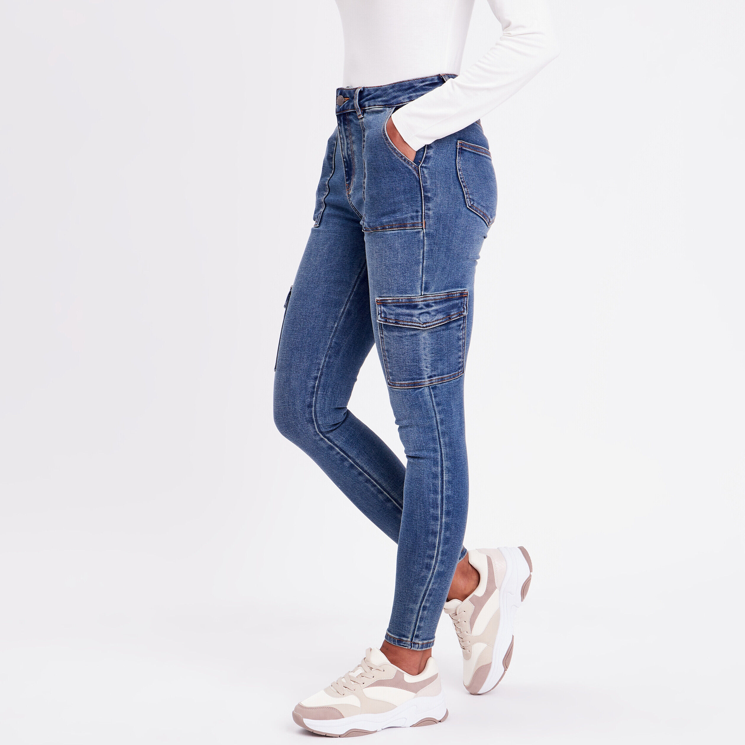 Jeans skinny poches cargo denim stone femme | Cache Cache