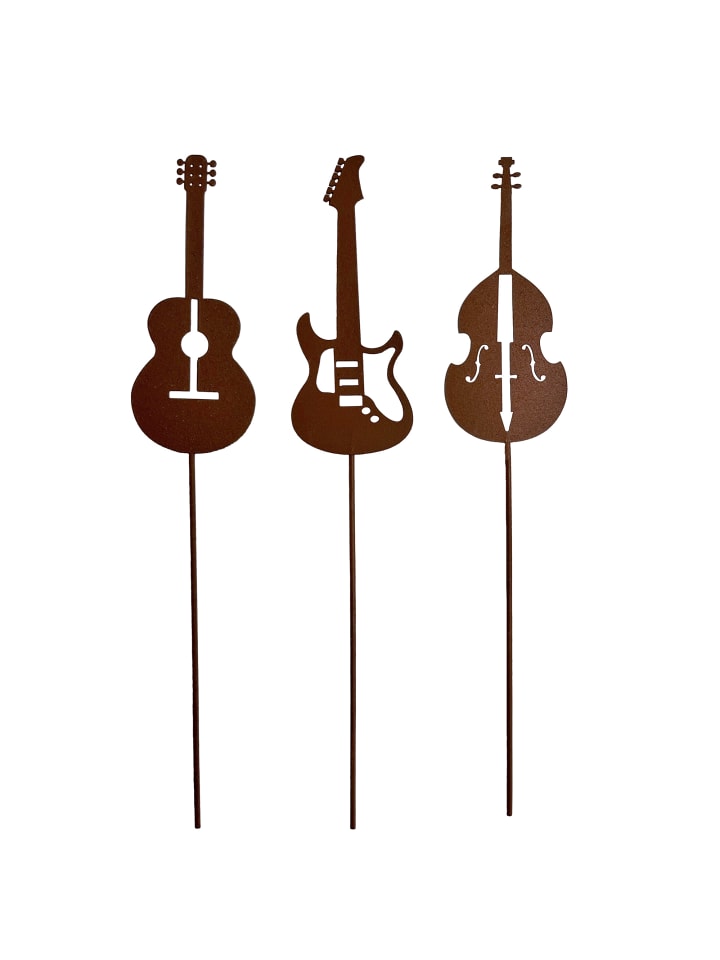 UNUS 3er Set Gartenstecker Rost Gitarren und Geige in Braun günstig kaufen onesize