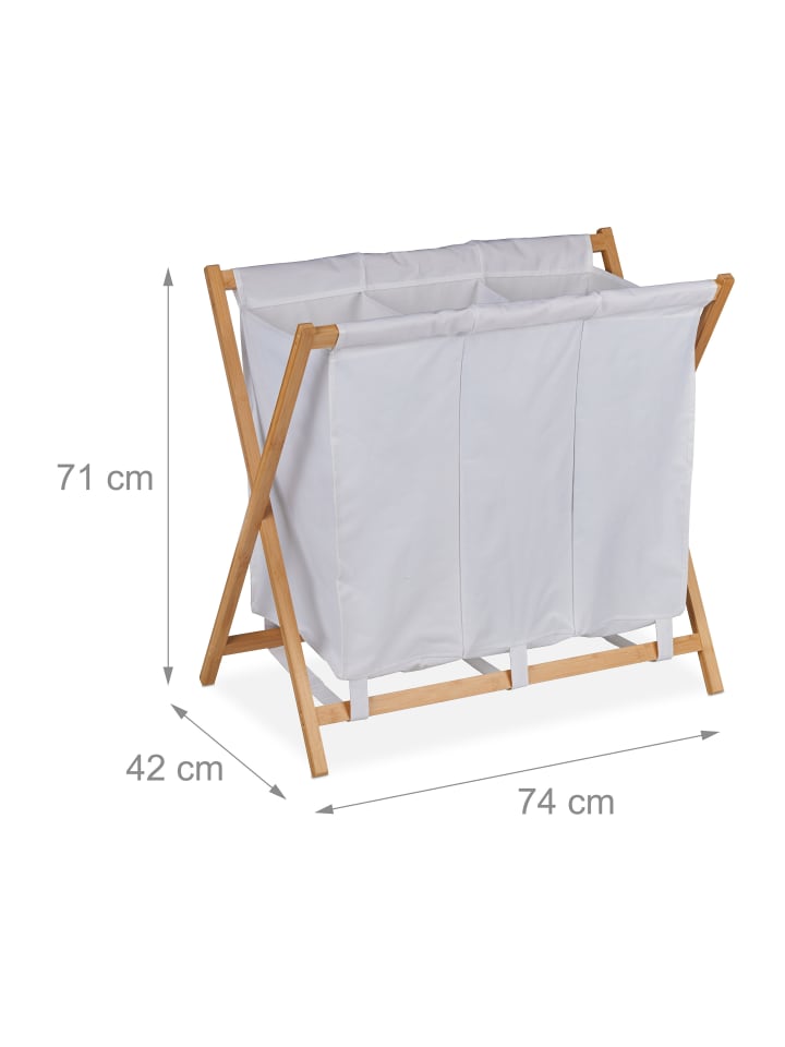 relaxdays Wäschekorb in Weiß/ Natur - (B)74 x (H)71 x (T)42 cm günstig kaufen onesize