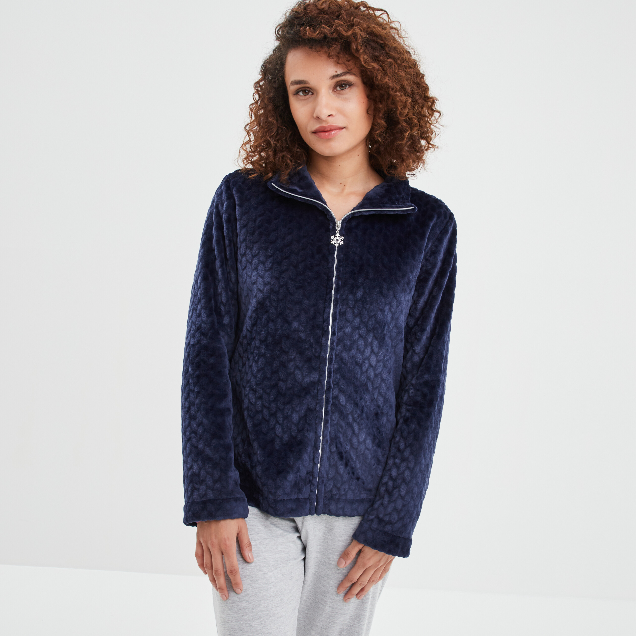 Veste pyjama pilou zippée col montant bleu marine femme | La Halle