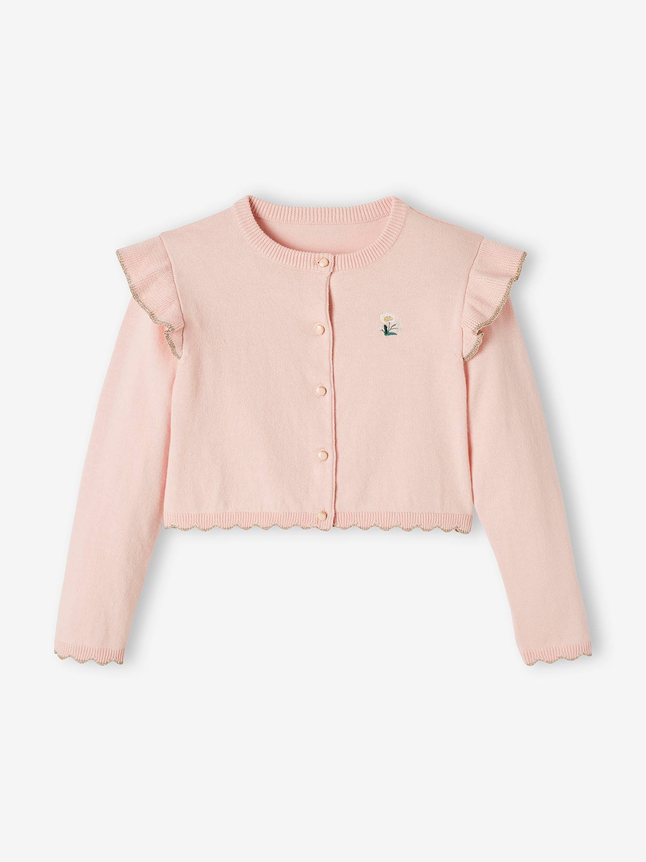 Gilet court à volants fille rose