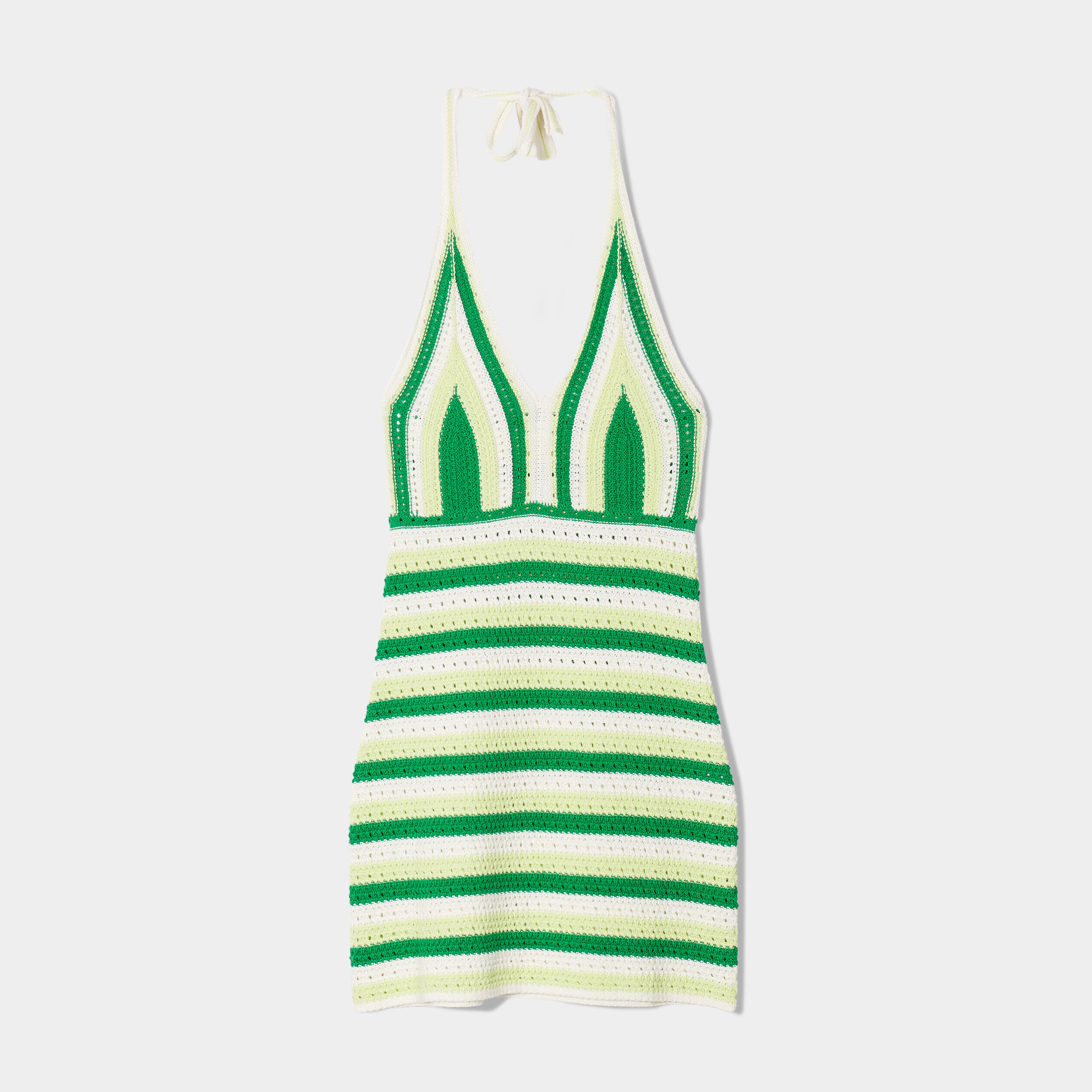 Robe crochet moulante col en V vert femme | Cache Cache