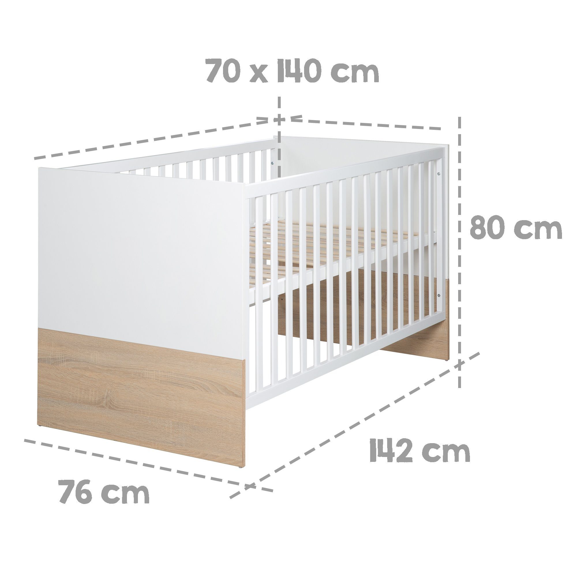 roba® Babyzimmer-Komplettset Gabriella, Babybett & breite Wickelkommode, umbaubar zum Juniorbett