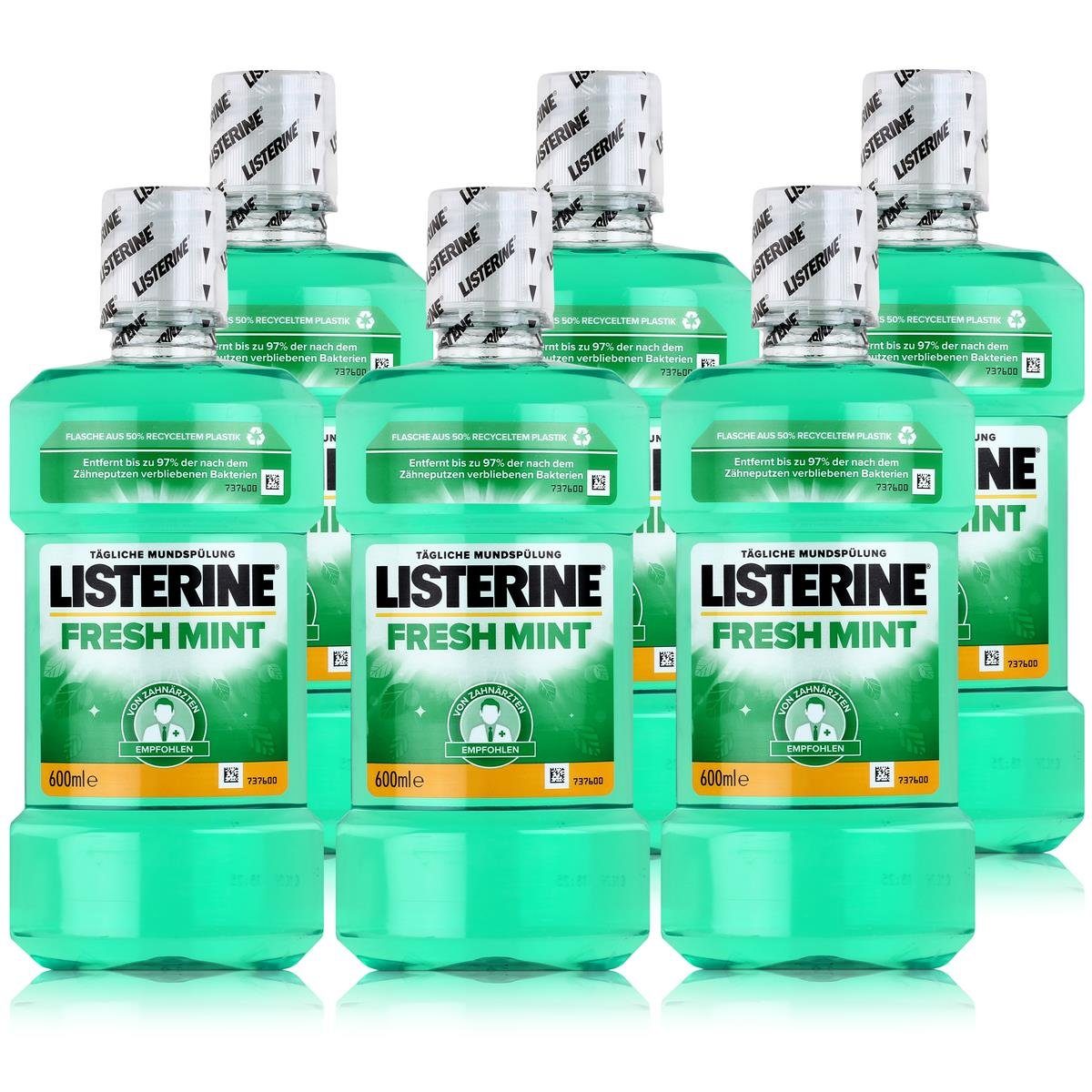 Listerine Mundspülung, Listerine Fresh Mint 600ml - Für die tägliche Mundspülung (6er Pack)
