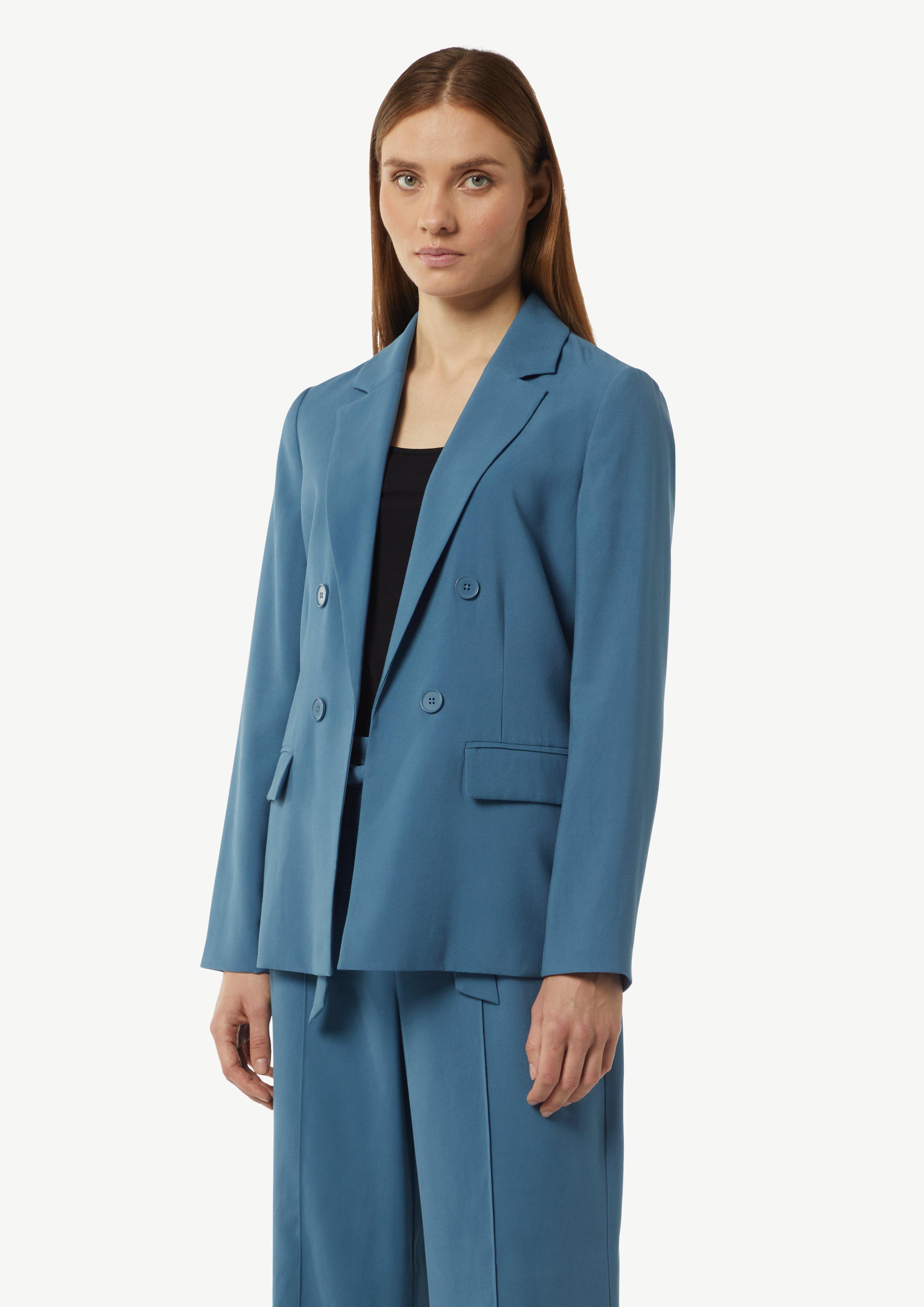 Offener Longblazer mit Piquestruktur - blau