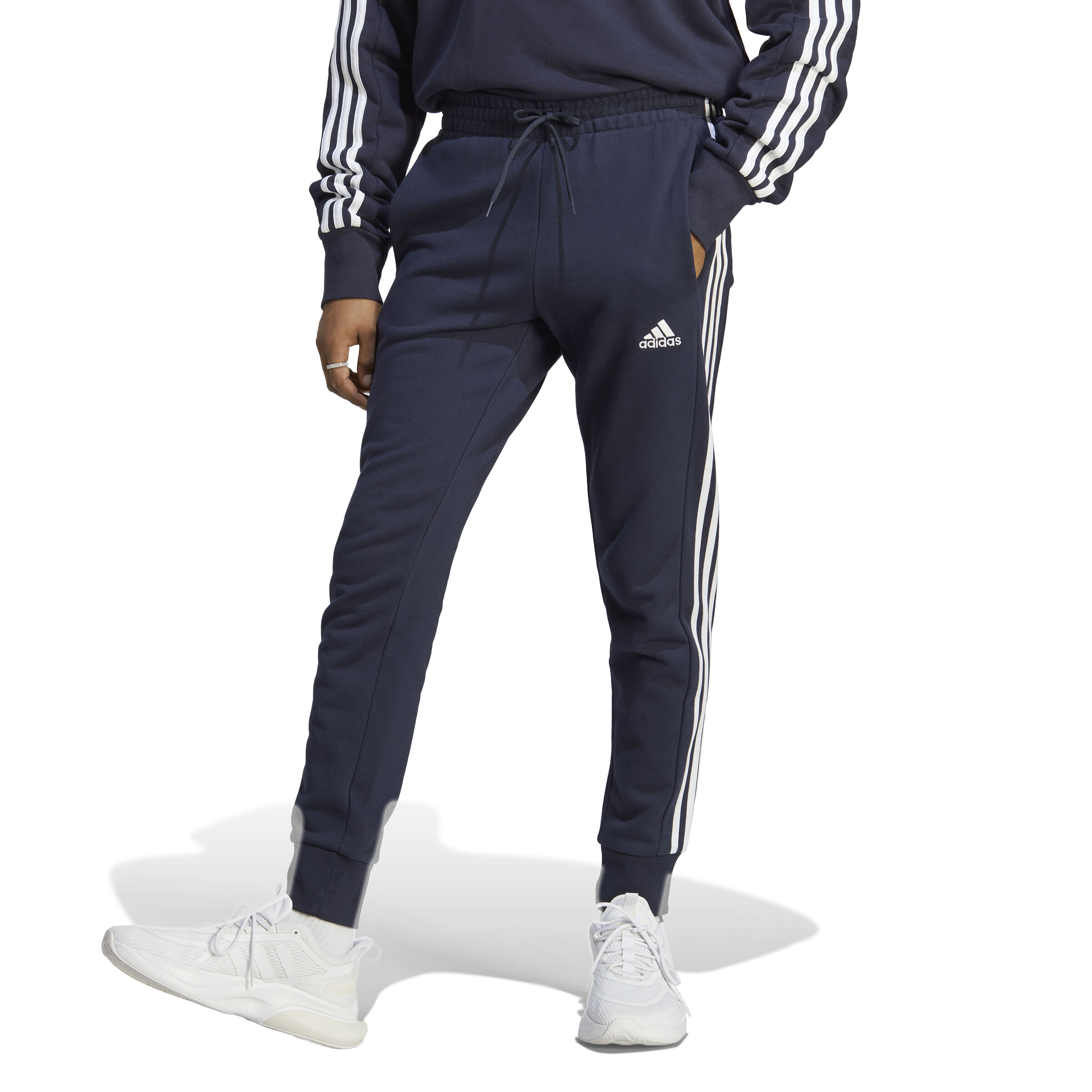 Essentials French Terry Tapered Cuff 3-Stripes Trainingshose Herren - Dunkelblau, Weiß