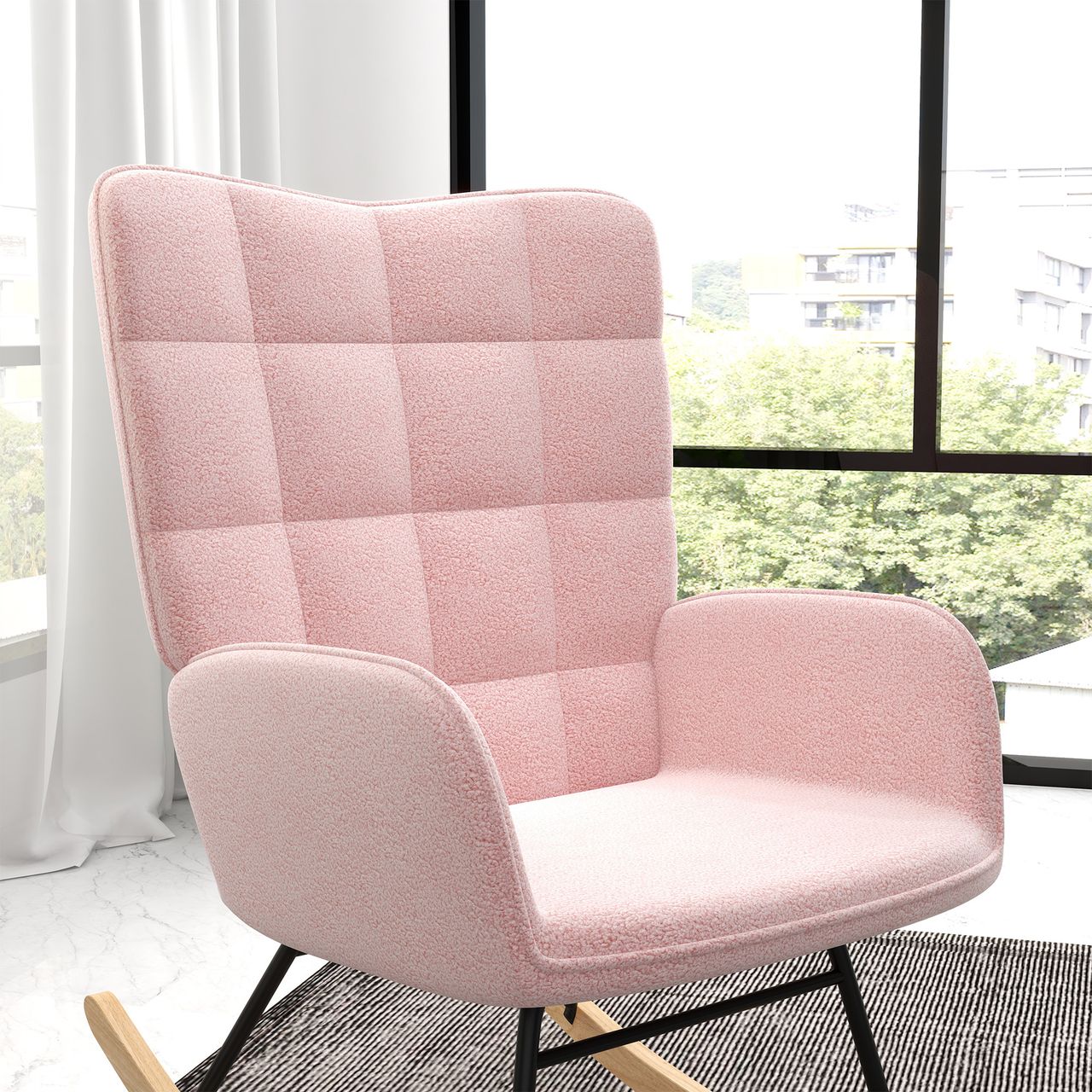 HOMCOM Schaukelstuhl Schwingsessel Akzentstuhl bis 120 kg, Polyester, Rosa