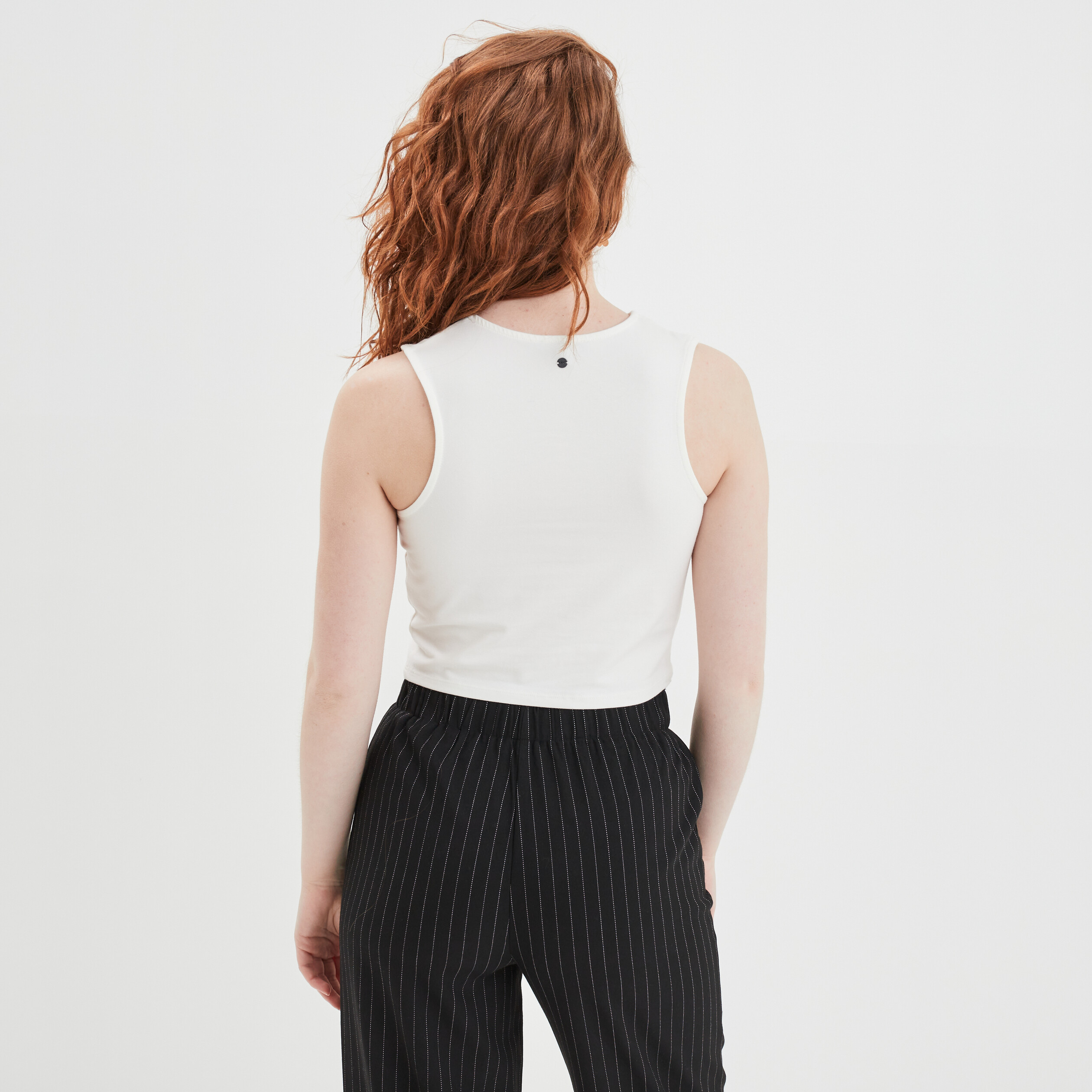 Débardeur cropped ajusté avec ouverture blanc femme | La Halle