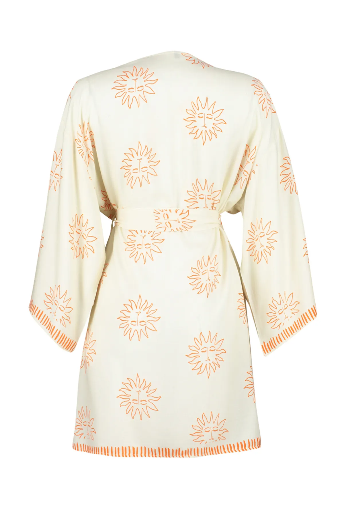 Trendyol Collection  Ecru-orangefarbener Morgenmantel aus Viskosegewebe mit Galaxie-Muster THMSS24SB00013