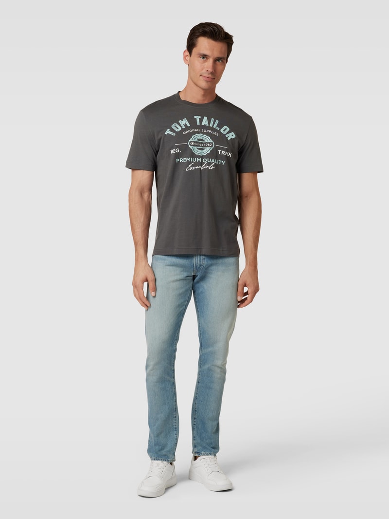 T-Shirt mit Label-Print in mittelgrau