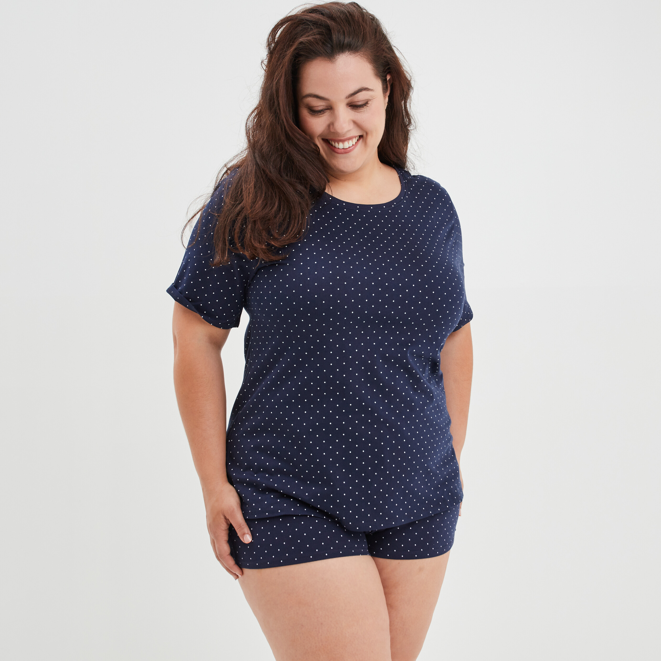 Ensemble pyjama short 2 pièces Modavista bleu femme grande taille | La Halle