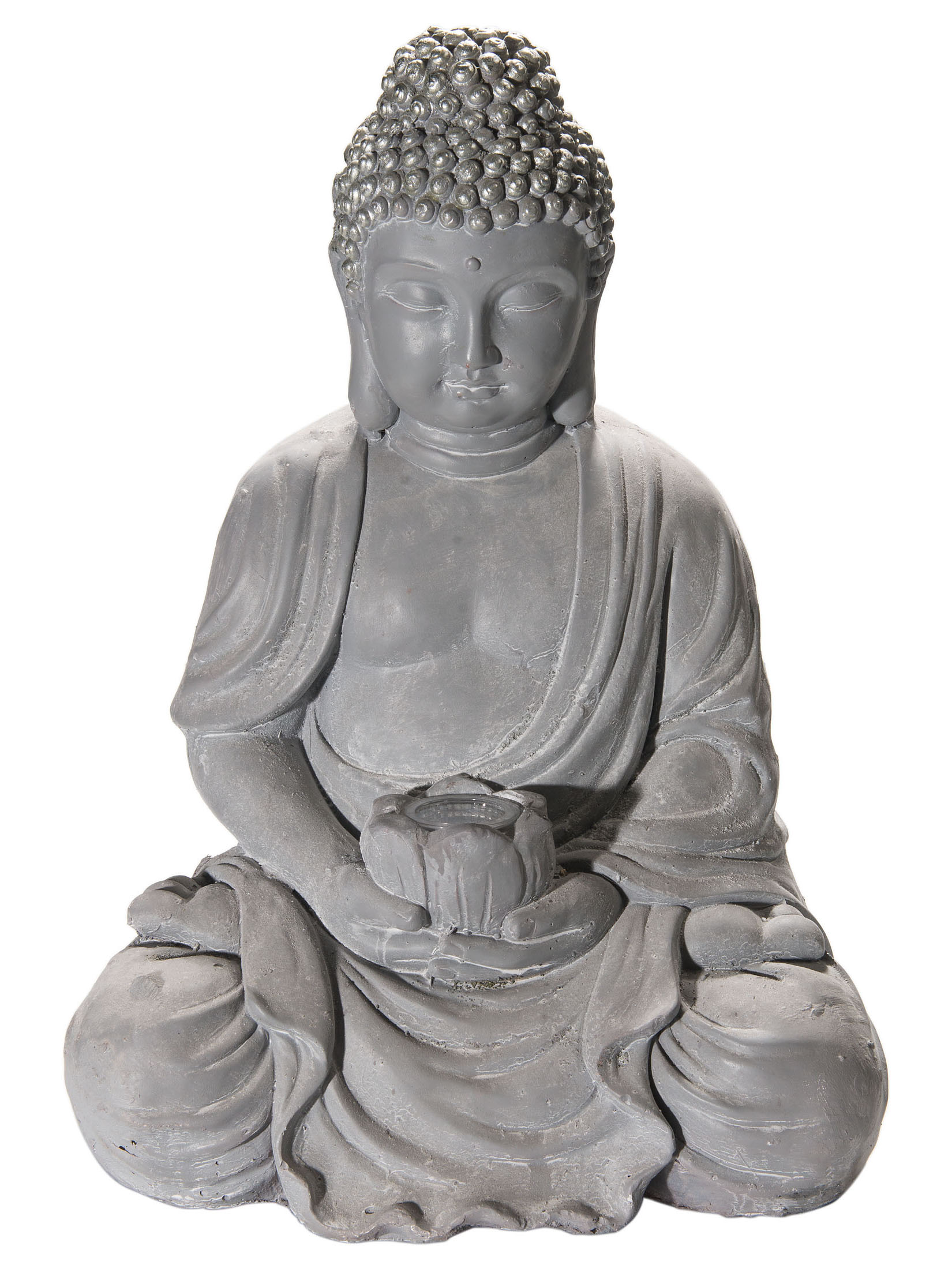 Sitzender Buddha Figur, Hellgrau