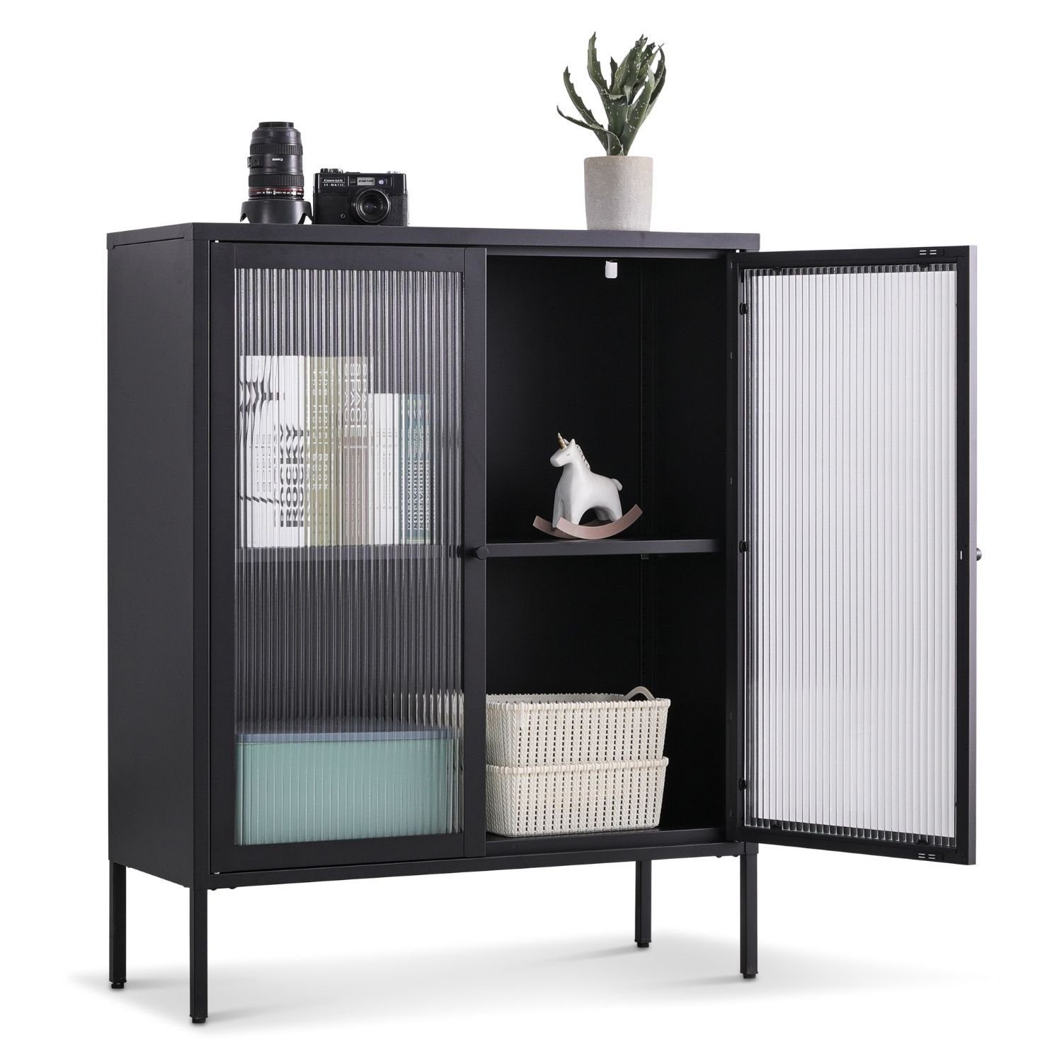 Coemo Highboard, Tokio Weiß Metall, 2 Glastüren, Einlegeboden - langlebig & elegant