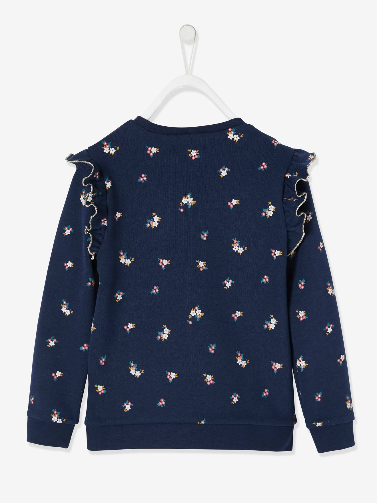 Sweat à volants fille détails fantaisie beige imprimé