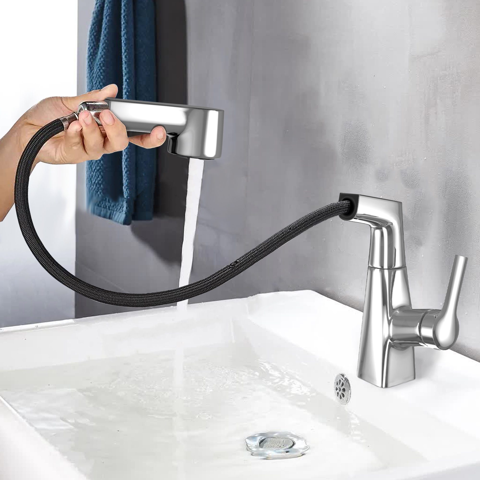 Vbrisi Waschtischarmatur Wasserhahn Bad Waschtischarmatur 360°Schwenkbar mit Zwei Düsentypen (Wasserhahn, Waschbecken Armaturen, Armatur Badezimmer,Mischbatterie Waschbecken, Kaltwasserhahn, Kaltwasserhahn Gäste WC, Waschtischarmaturen, Waschtischarm