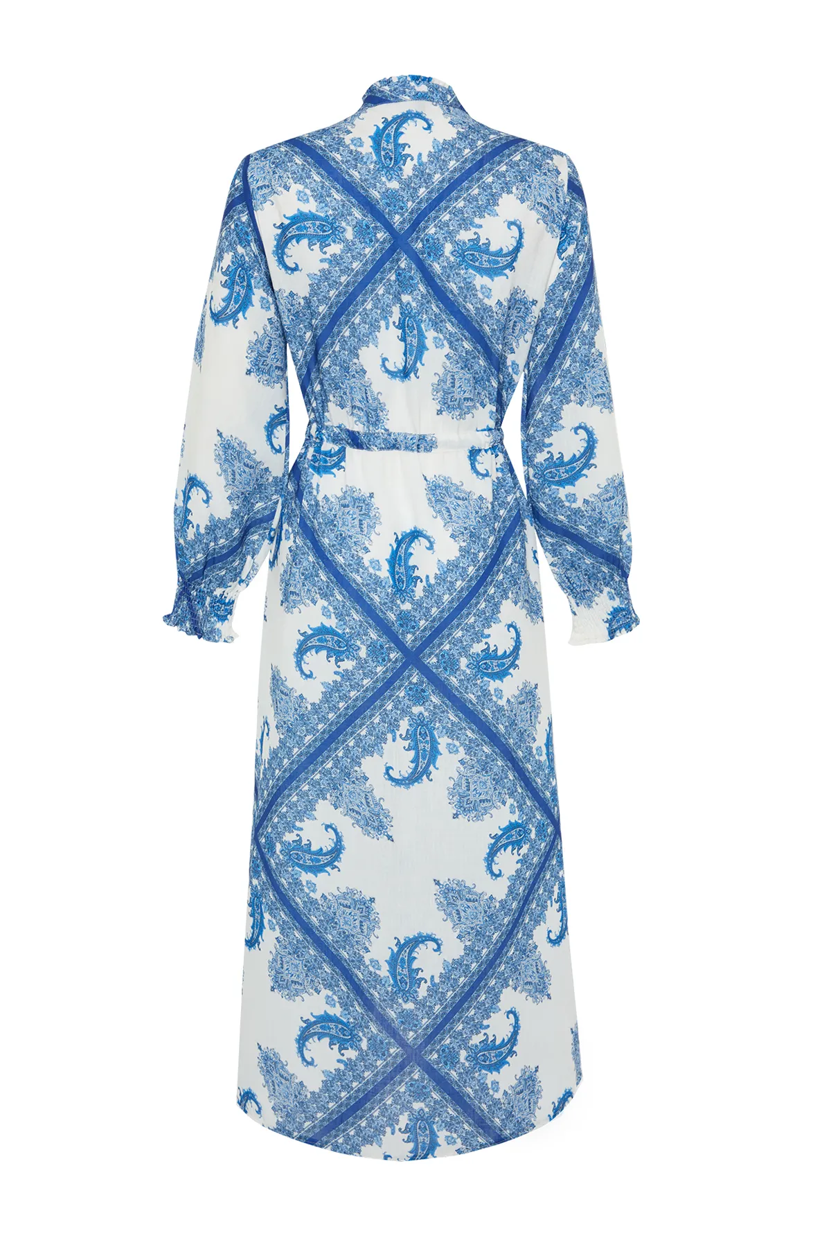 Trendyol Modest  Blauer asymmetrischer Rock mit Schalmuster, detailliertes, gebundenes Webkleid TCTSS24EB00101