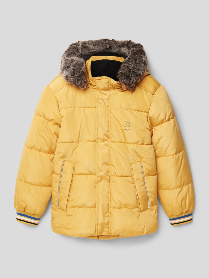 Steppjacke mit abnehmbarer Kapuze mit Kunstfell in senfgelb