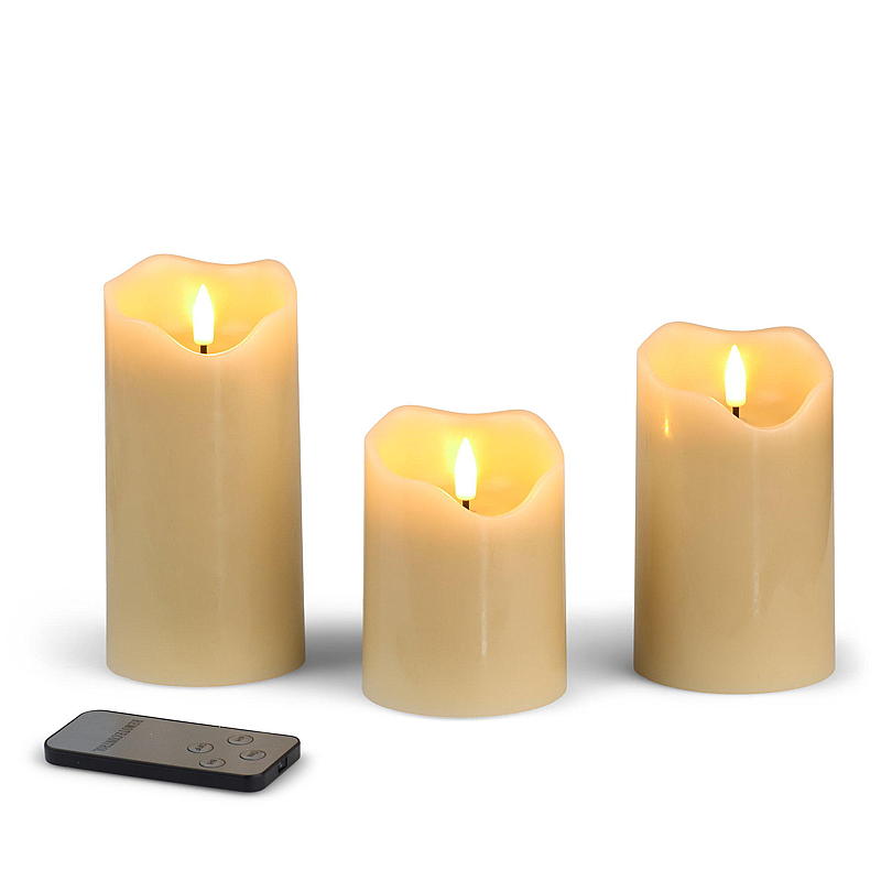 Vie Selected Kubbelys 3 stk LED m/fjernkontroll beige voks