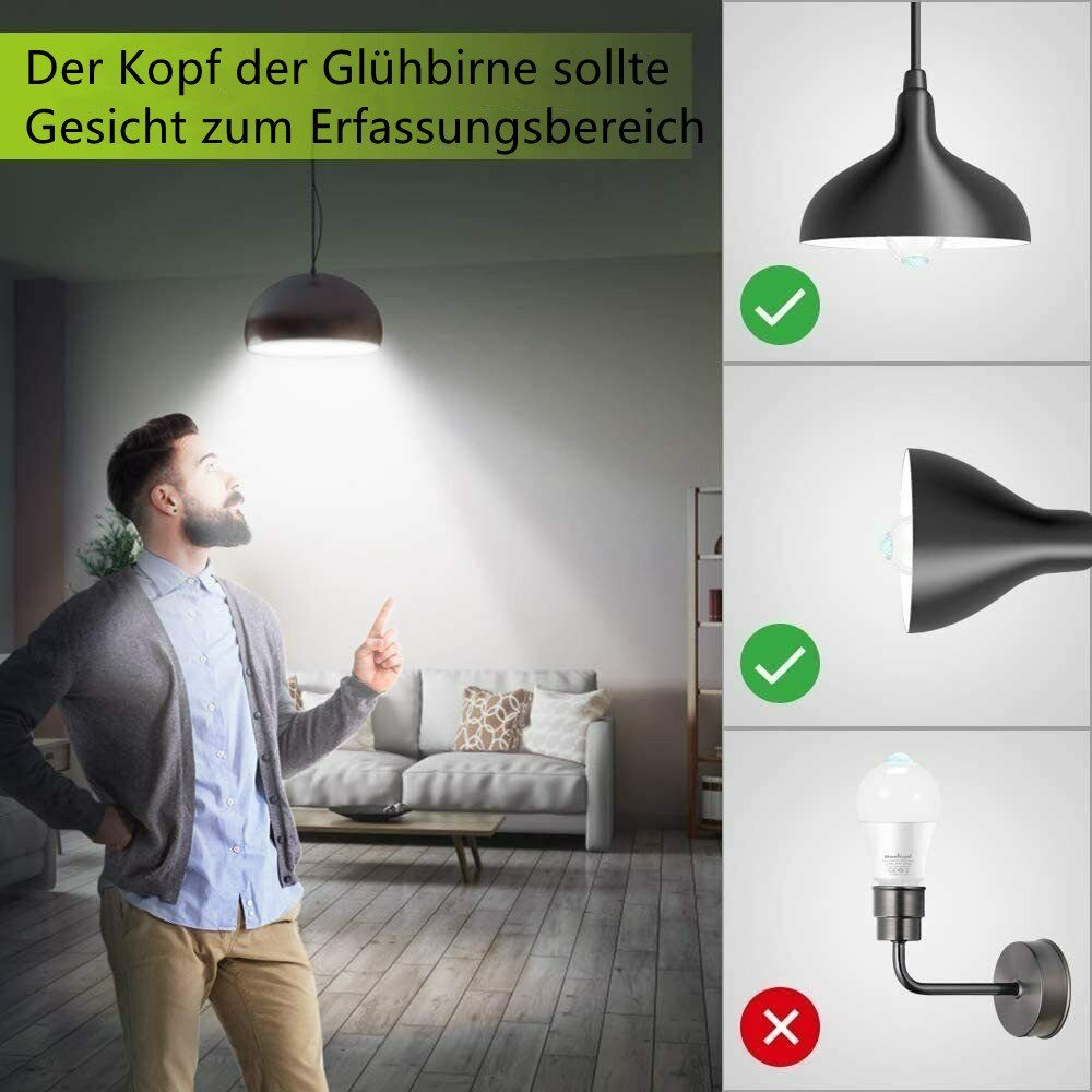 iscooter E27 mit PIR Bewegungsmelder, 12W Smarte Lampe, 120°, Auto on/off